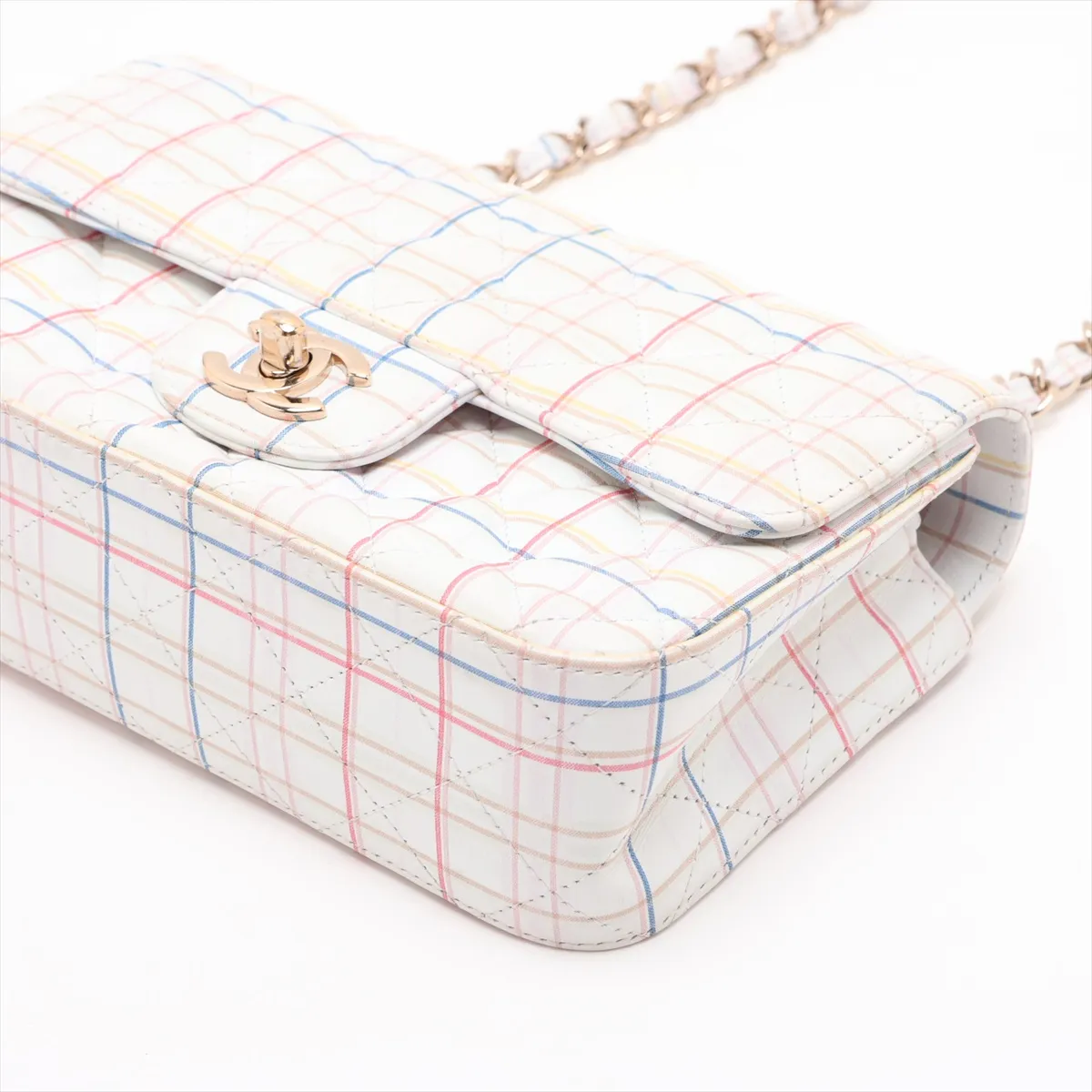 Mini Matelassé 20 Lambskin Single Flap Single Chain Bag, White with Gold Hardware, 29194413, Serial Number 29, A69900 — view 3