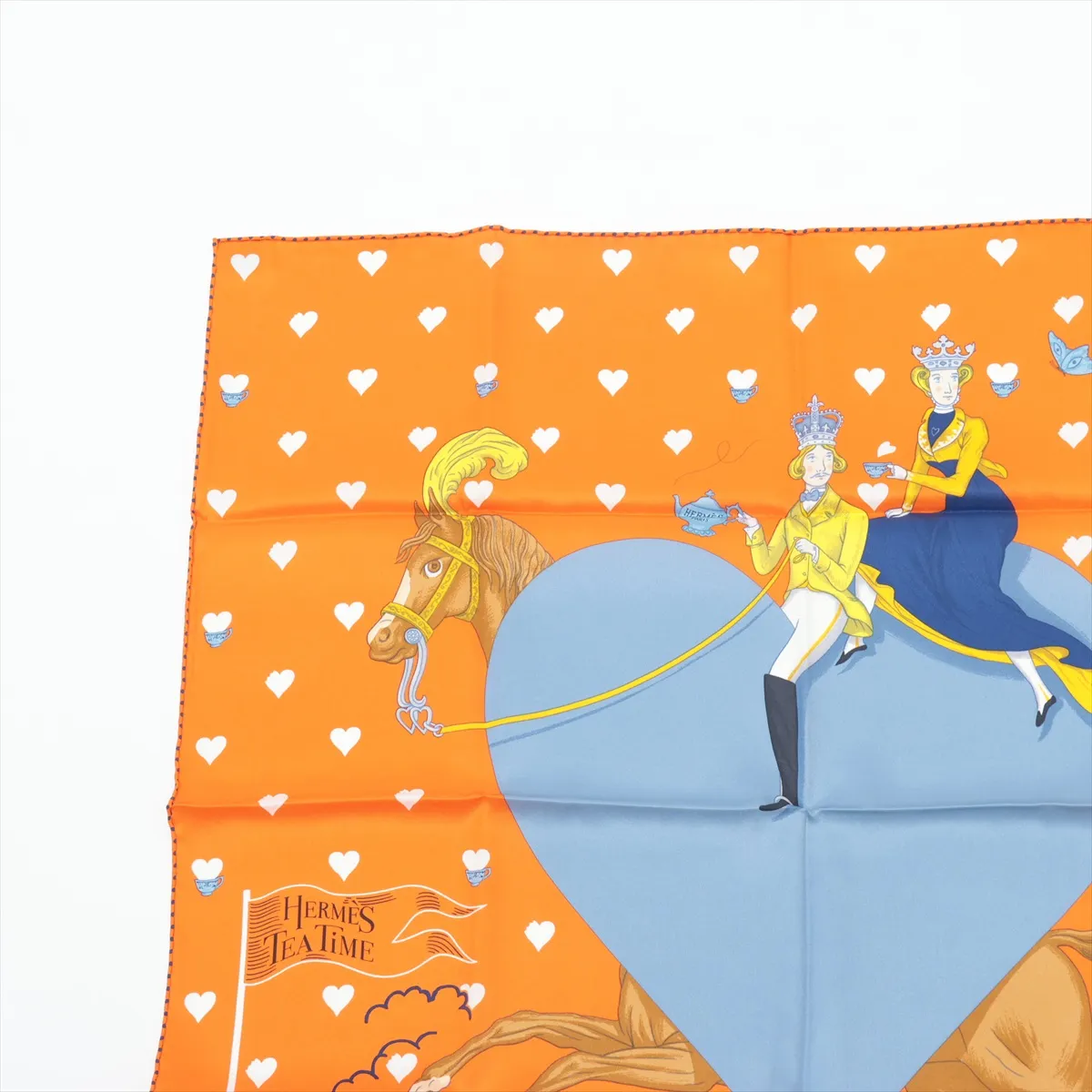 Carre 70 Hermes Tea Time Scarf, Silk, Orange, Slight wear and snags — view 2