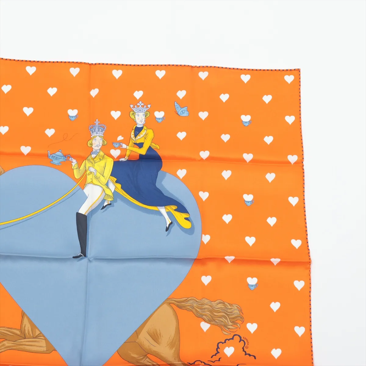 Carre 70 Hermes Tea Time Scarf, Silk, Orange, Slight wear and snags — view 3