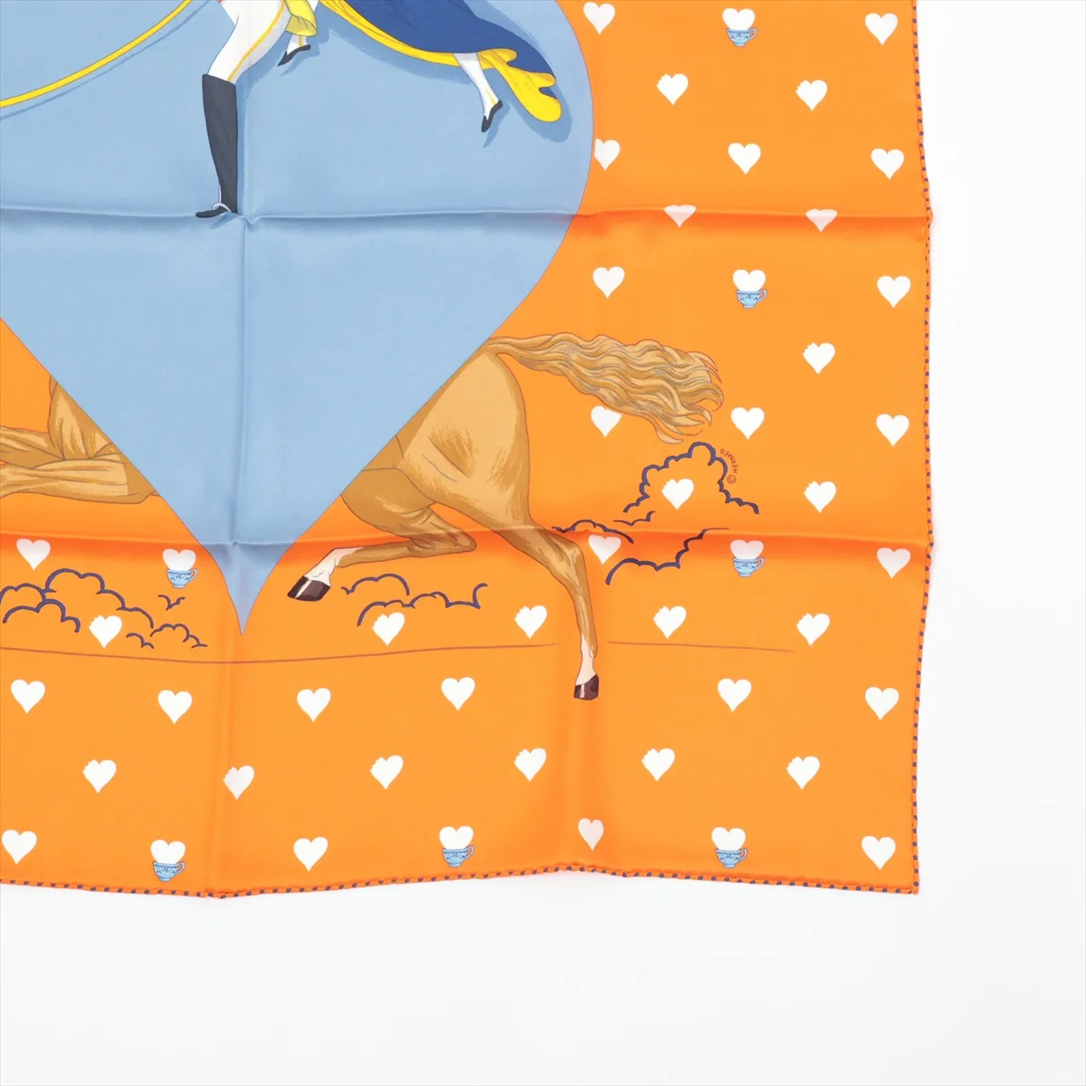 Carre 70 Hermes Tea Time Scarf, Silk, Orange, Slight wear and snags — view 4
