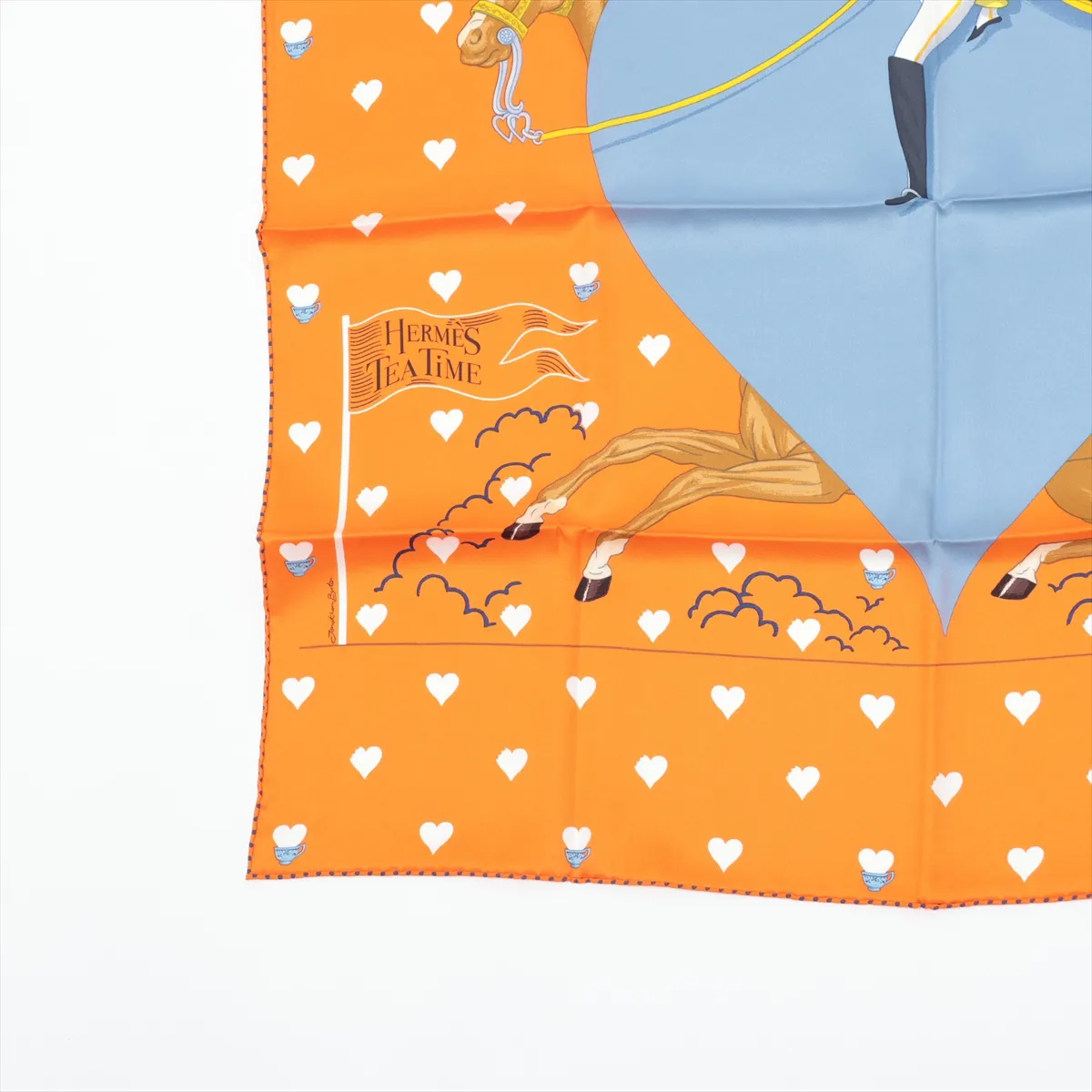 Carre 70 Hermes Tea Time Scarf, Silk, Orange, Slight wear and snags — view 5