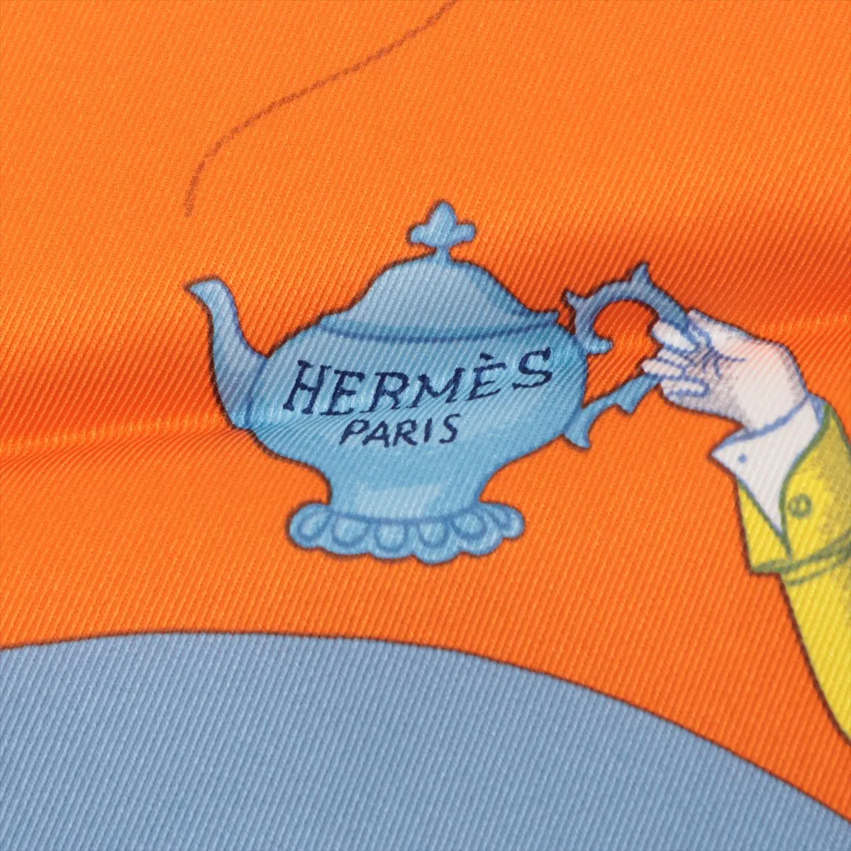 Carre 70 Hermes Tea Time Scarf, Silk, Orange, Slight wear and snags — view 6