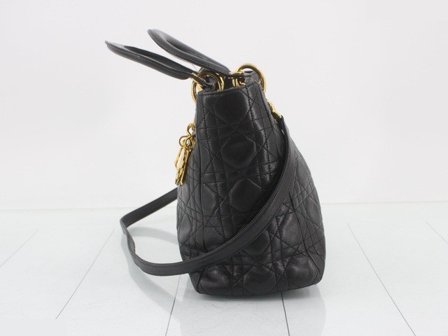 Lady Dior Lambskin Black 2-Way Handbag with Gold Hardware and Strap — view 4