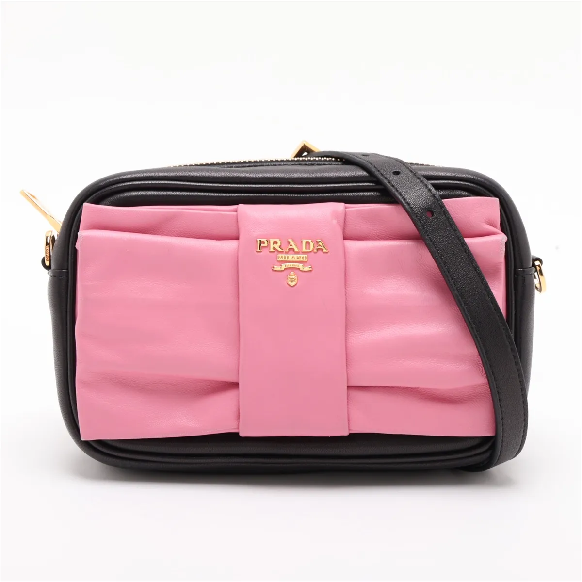 Nappa Fiocco Leather Shoulder Bag, Black x Pink
