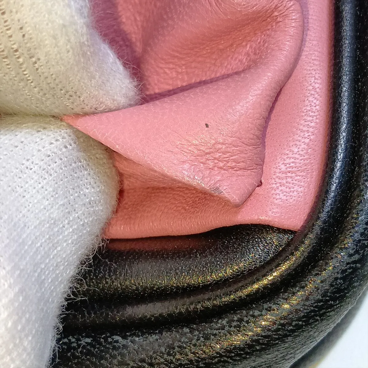 Nappa Fiocco Leather Shoulder Bag, Black x Pink — view 11