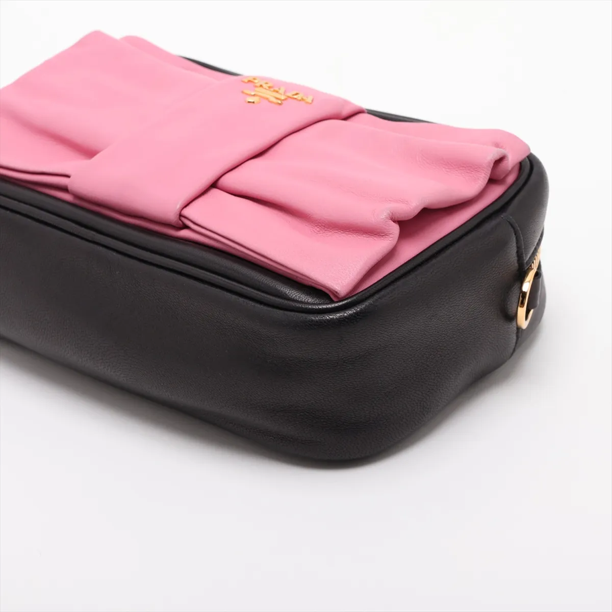 Nappa Fiocco Leather Shoulder Bag, Black x Pink — view 3