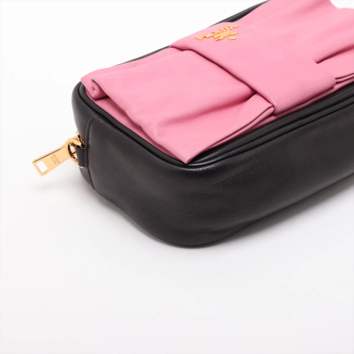 Nappa Fiocco Leather Shoulder Bag, Black x Pink — view 4