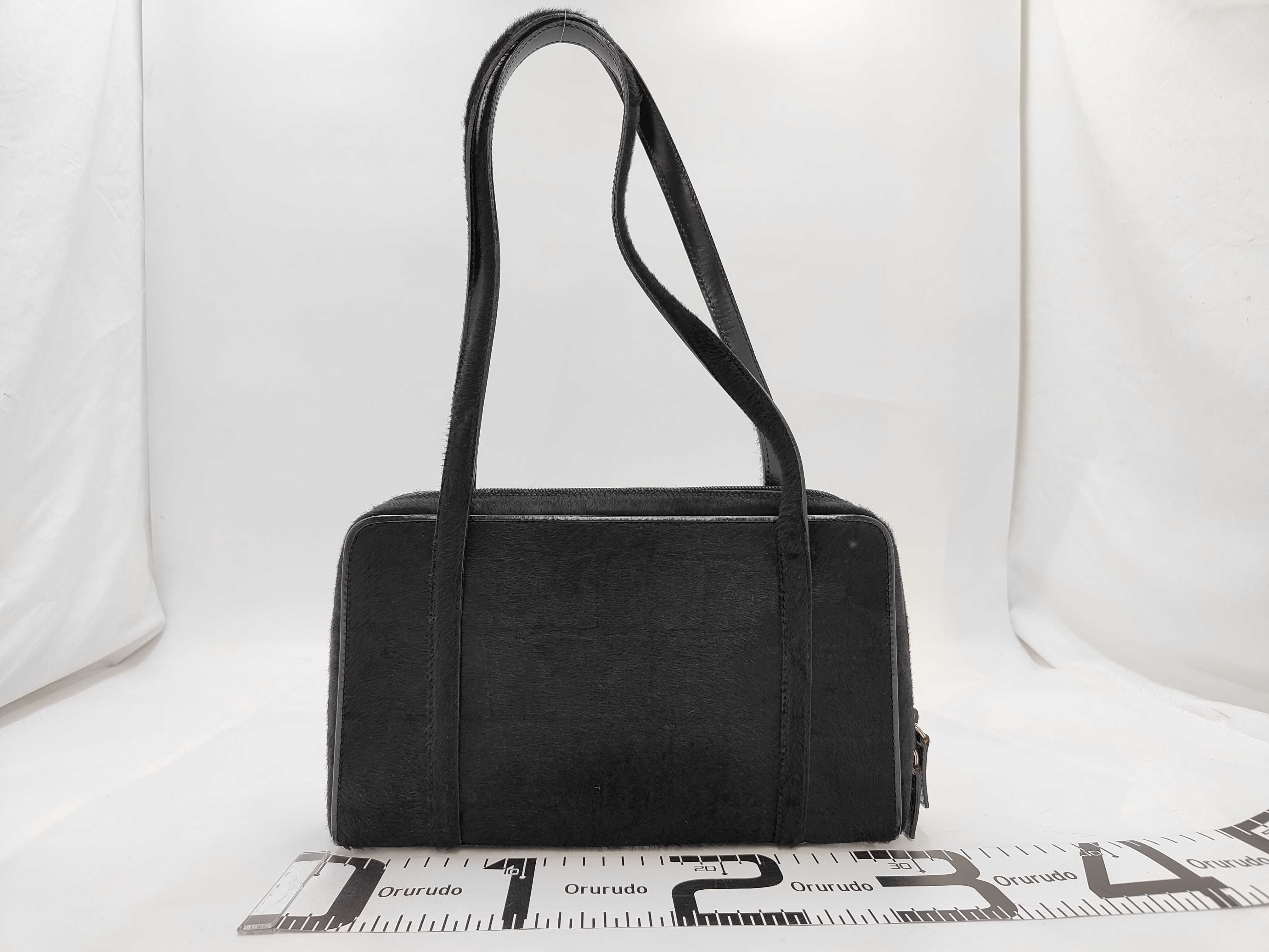Calf Hair Leather Black Shoulder Bag with Silver Logo — view 2