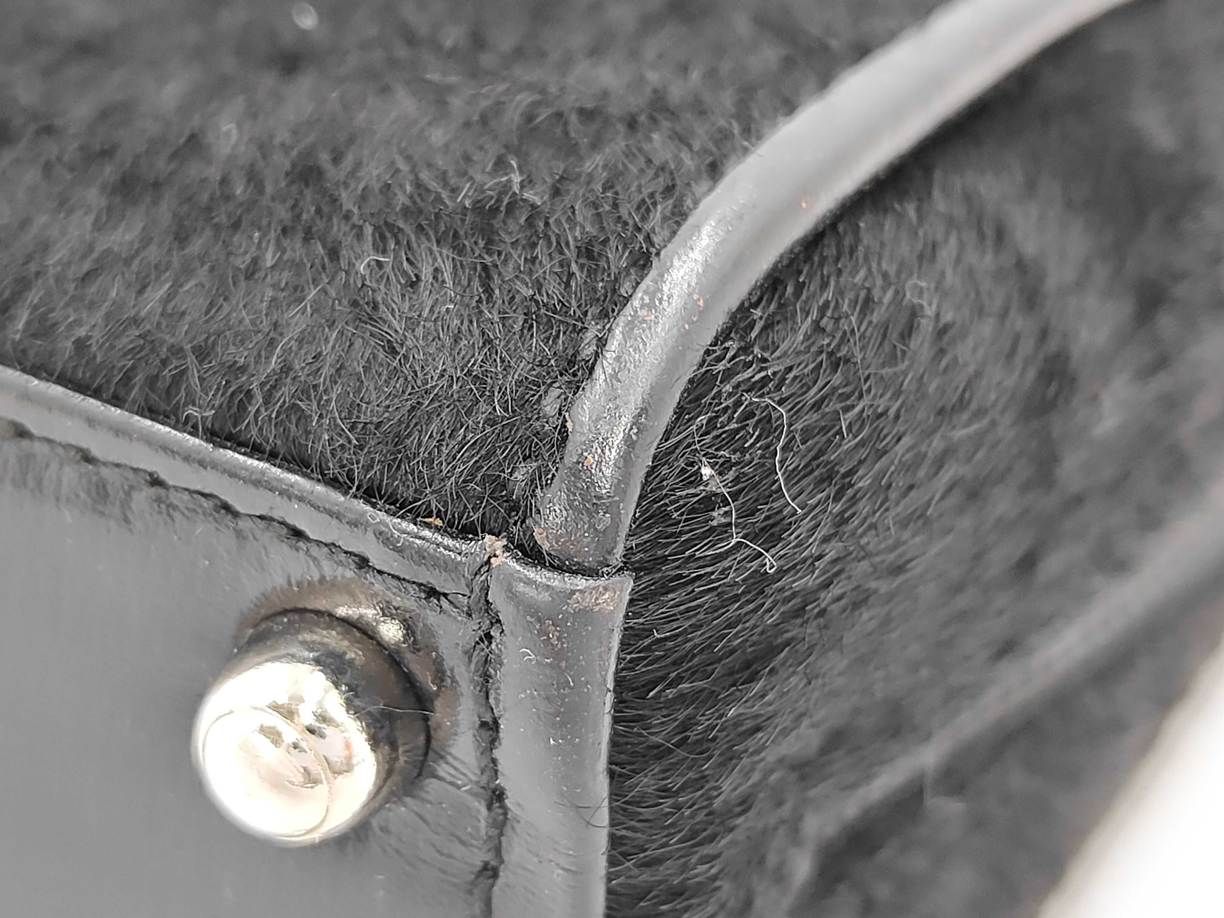 Calf Hair Leather Black Shoulder Bag with Silver Logo — view 4