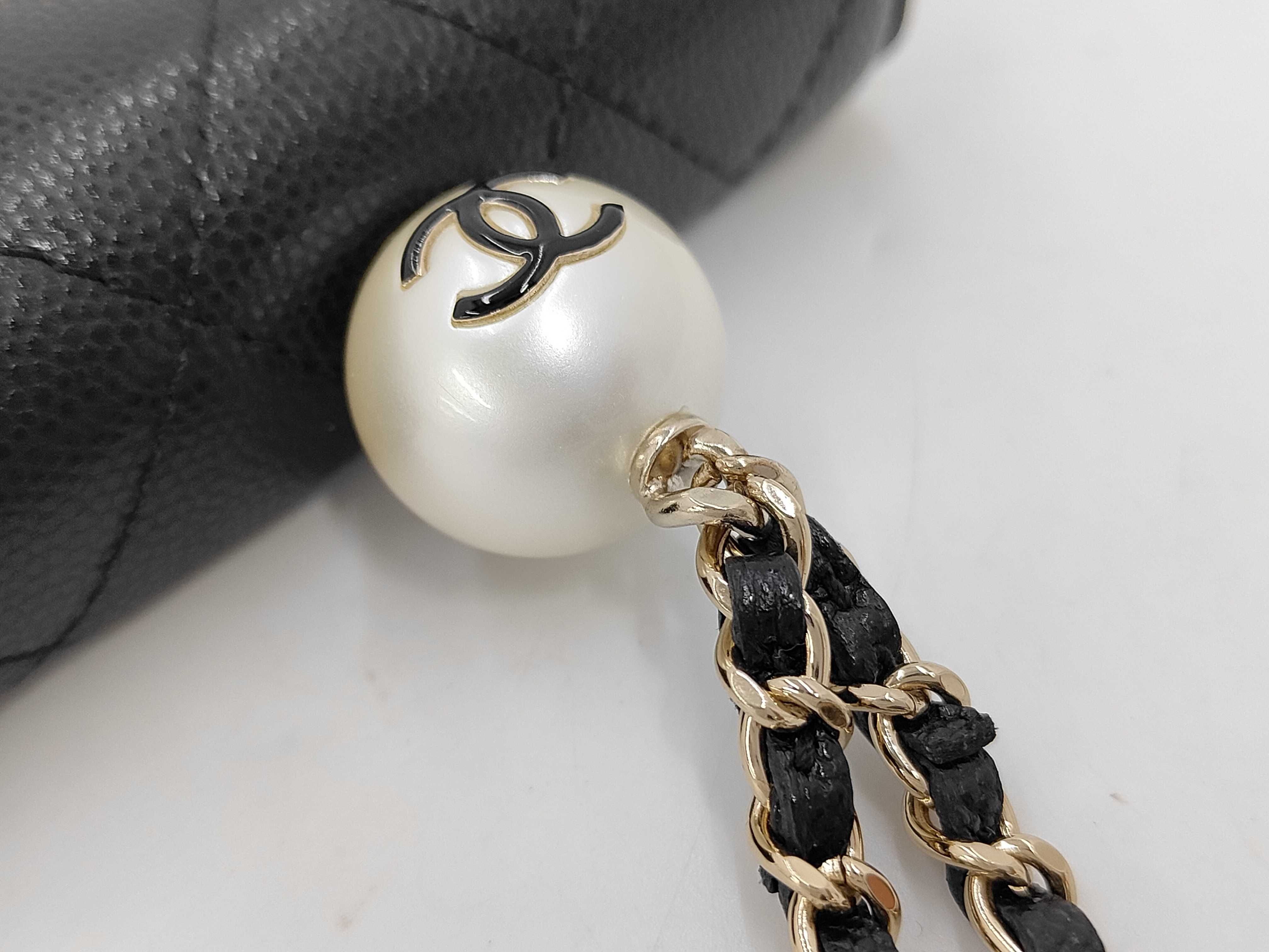 Mini Matelassé Coco Ball Chain Shoulder Bag, Caviar Leather, Black, Gold Hardware. — view 7