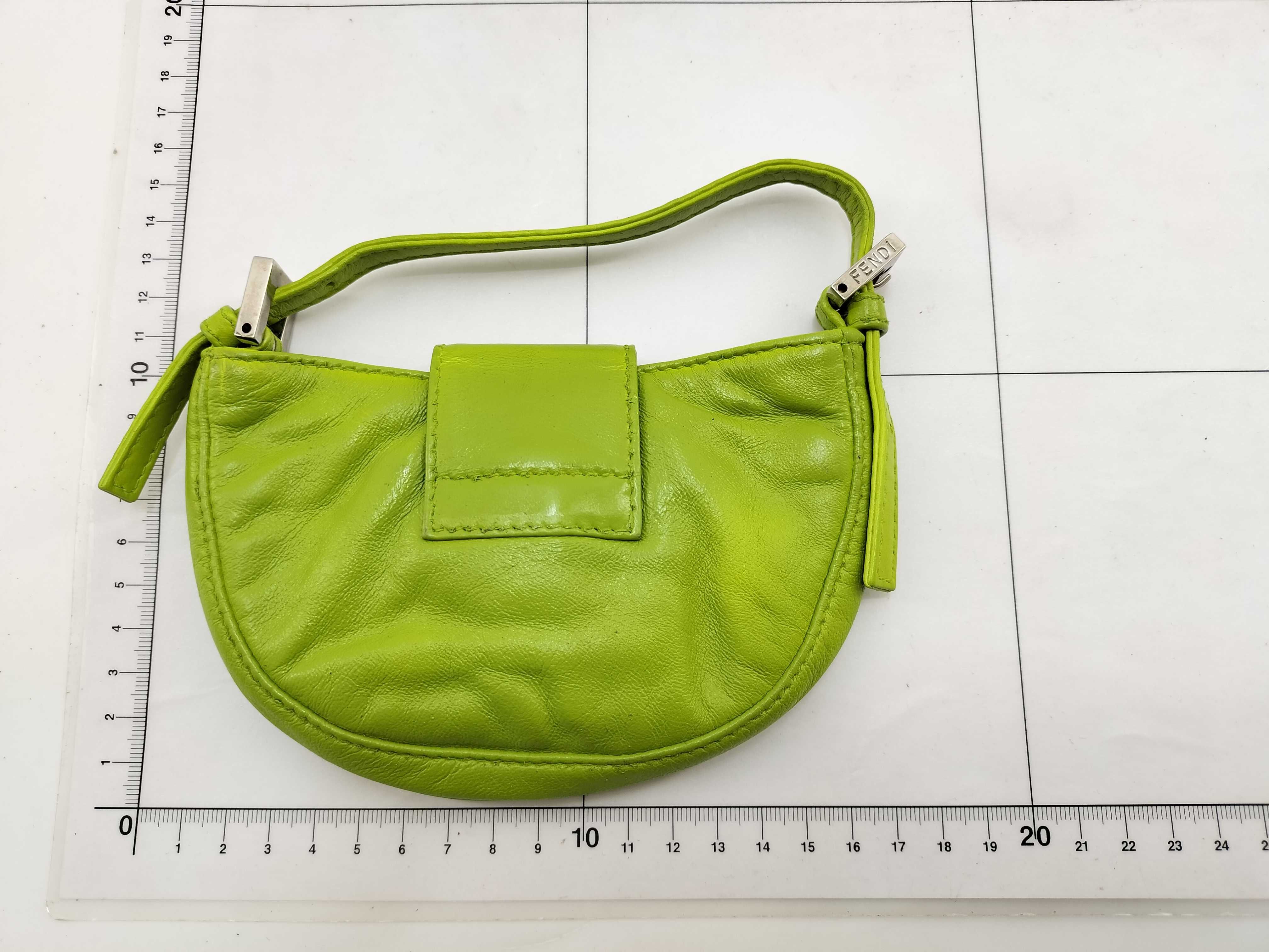 Mamma Fendi Nano Baguette Leather Mini Handbag with FF Hardware, Green Pouch — view 2