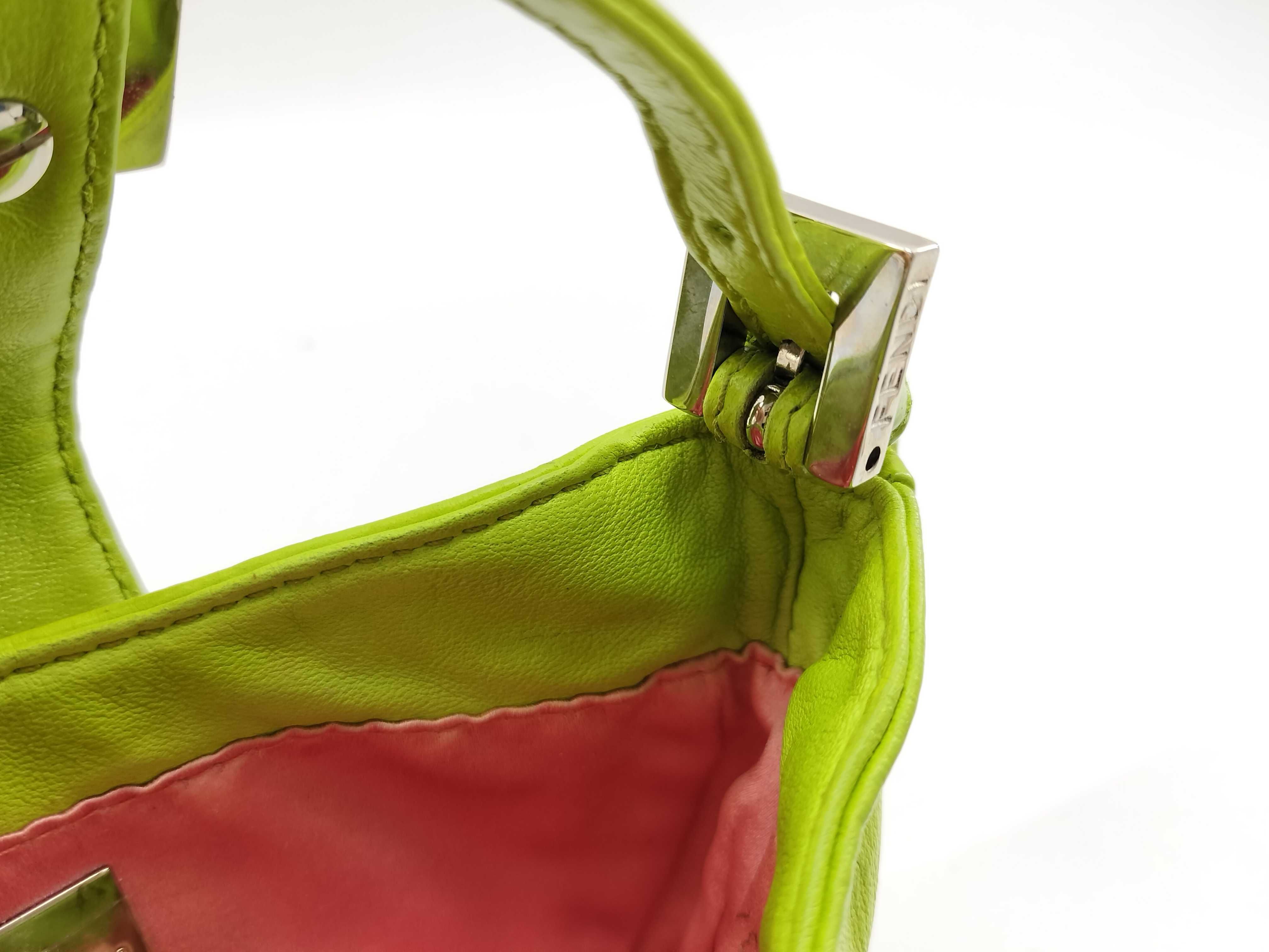 Mamma Fendi Nano Baguette Leather Mini Handbag with FF Hardware, Green Pouch — view 11