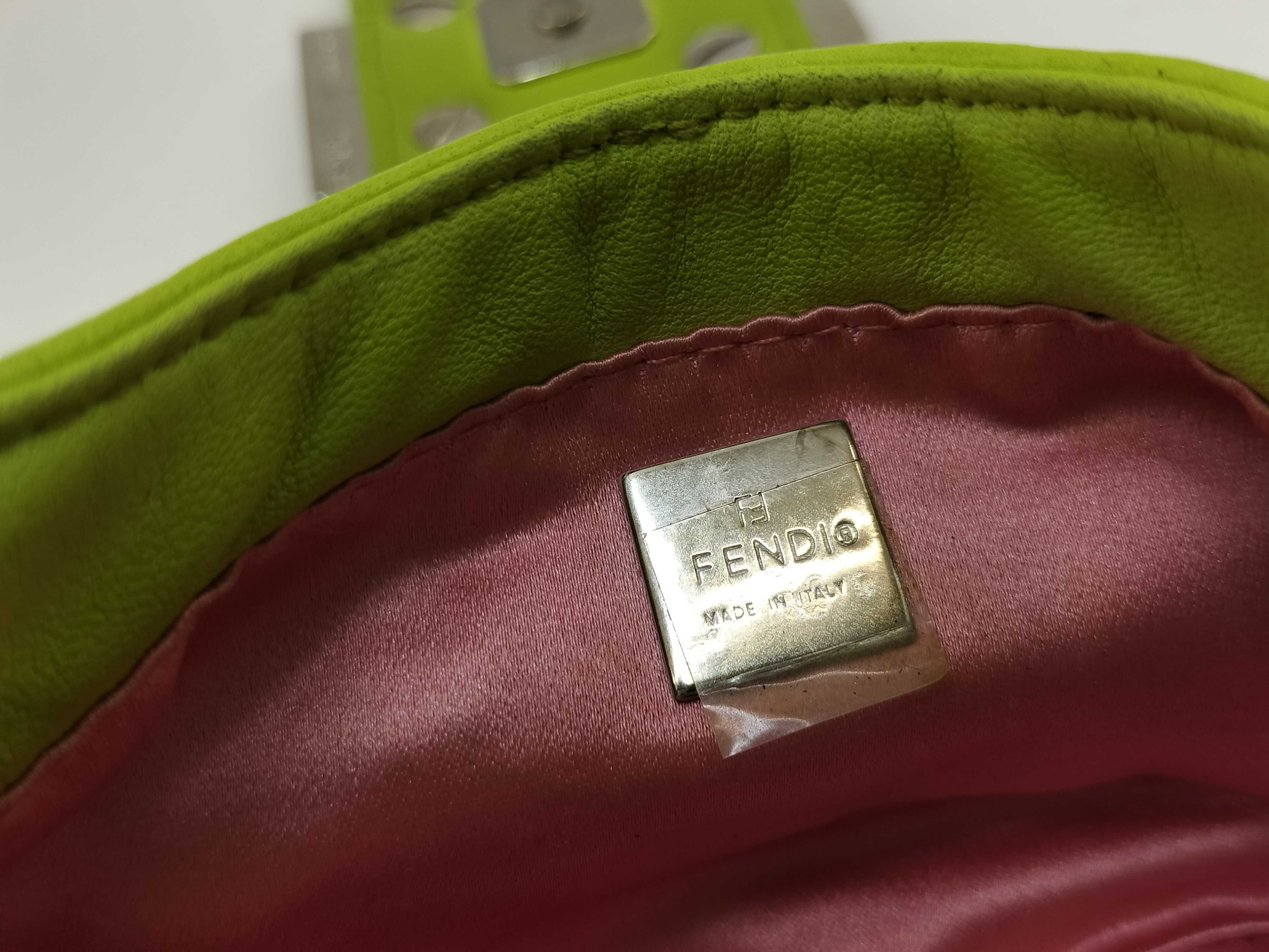 Mamma Fendi Nano Baguette Leather Mini Handbag with FF Hardware, Green Pouch — view 13