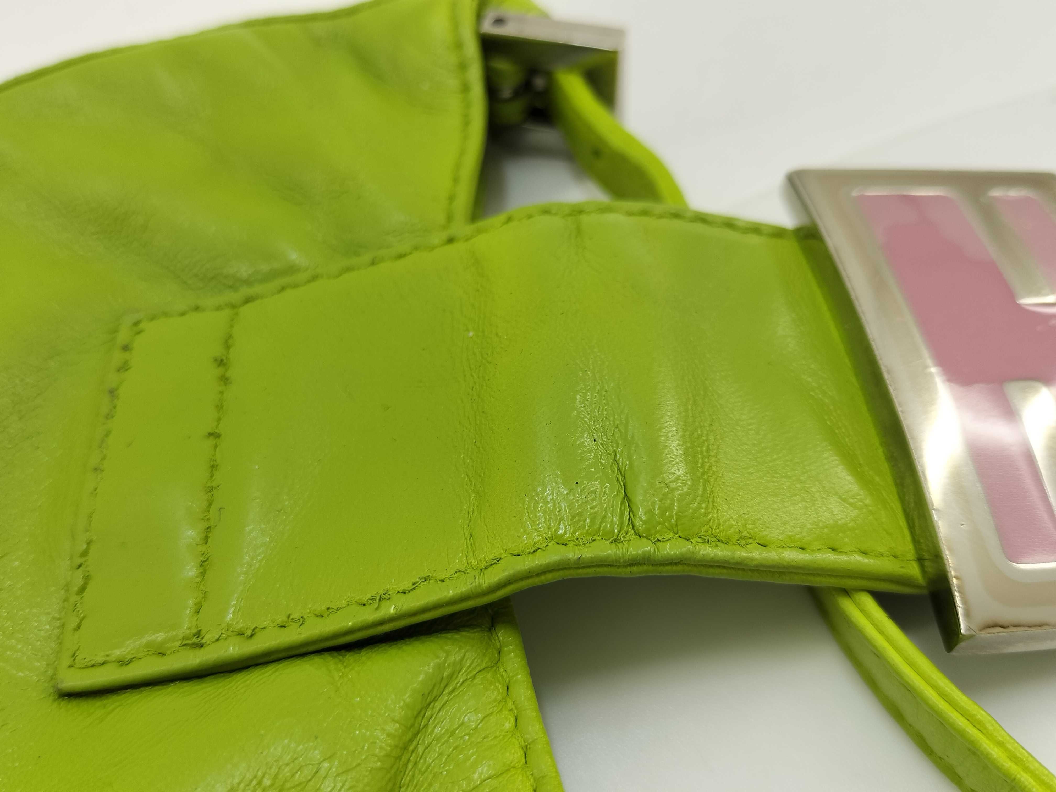 Mamma Fendi Nano Baguette Leather Mini Handbag with FF Hardware, Green Pouch — view 14