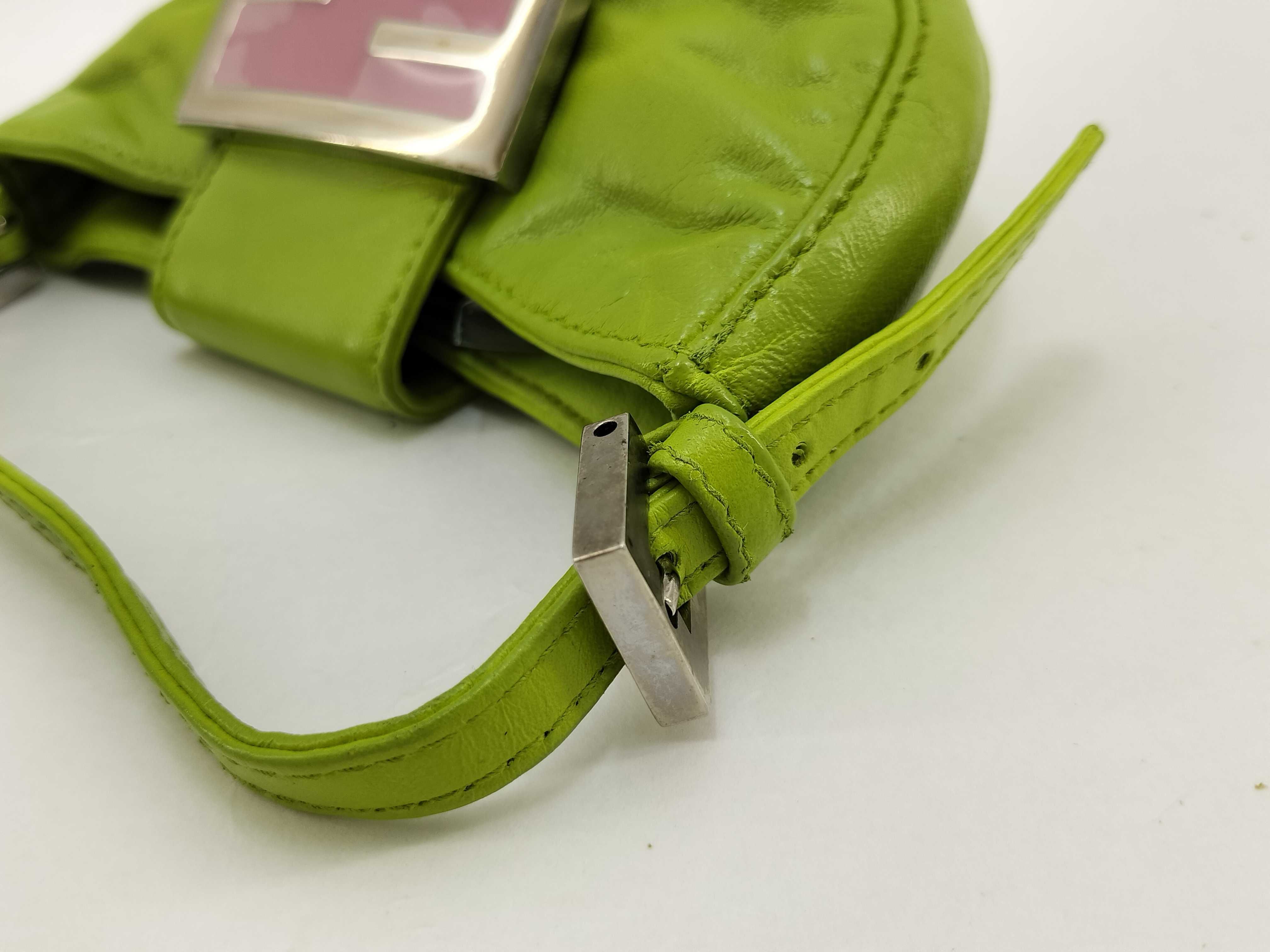 Mamma Fendi Nano Baguette Leather Mini Handbag with FF Hardware, Green Pouch — view 5