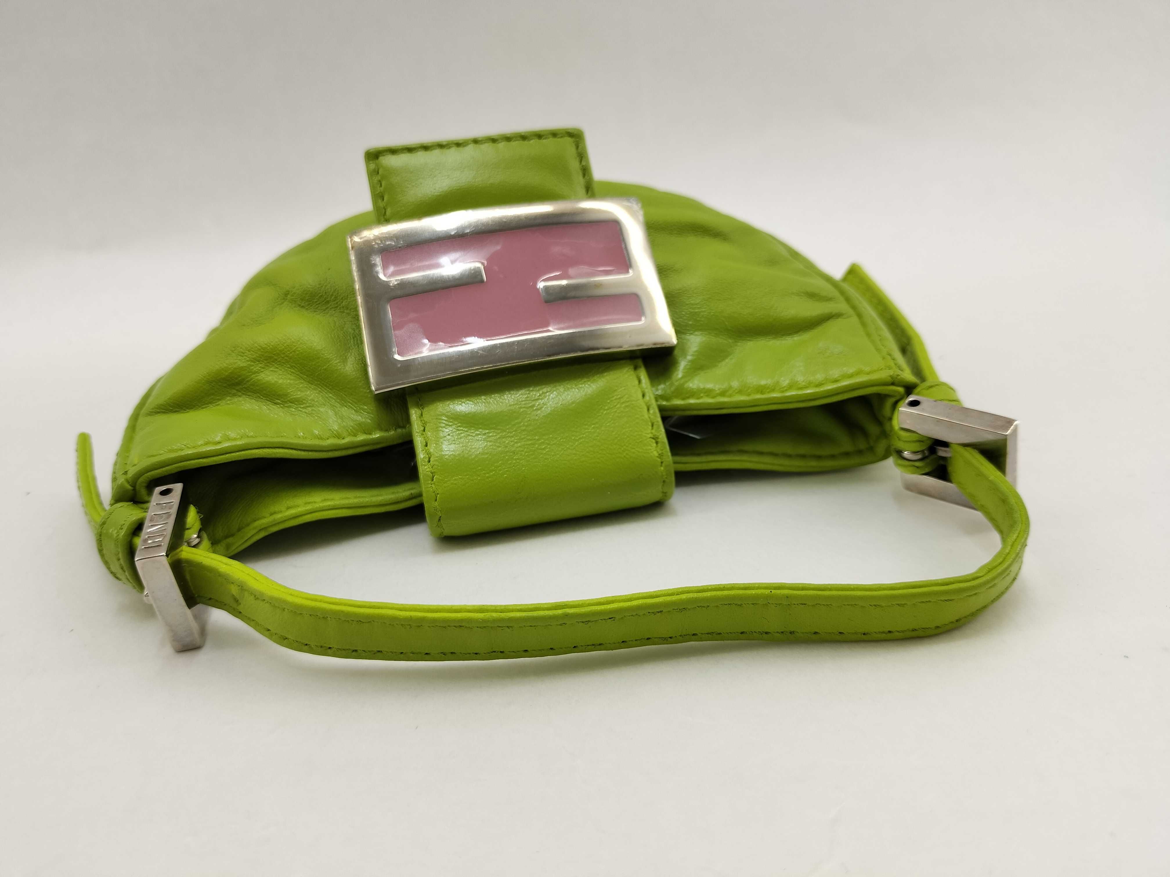 Mamma Fendi Nano Baguette Leather Mini Handbag with FF Hardware, Green Pouch — view 6