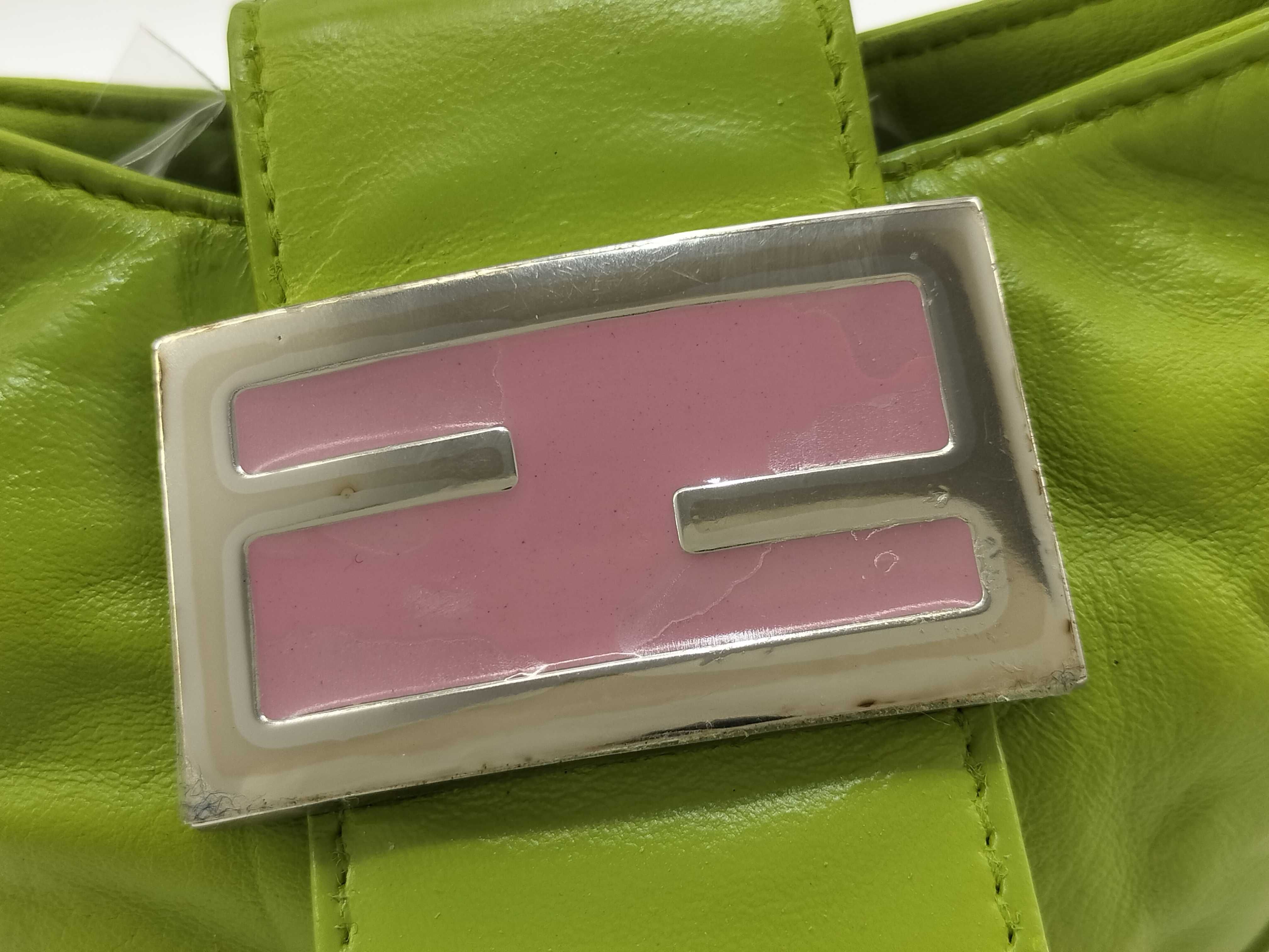 Mamma Fendi Nano Baguette Leather Mini Handbag with FF Hardware, Green Pouch — view 8