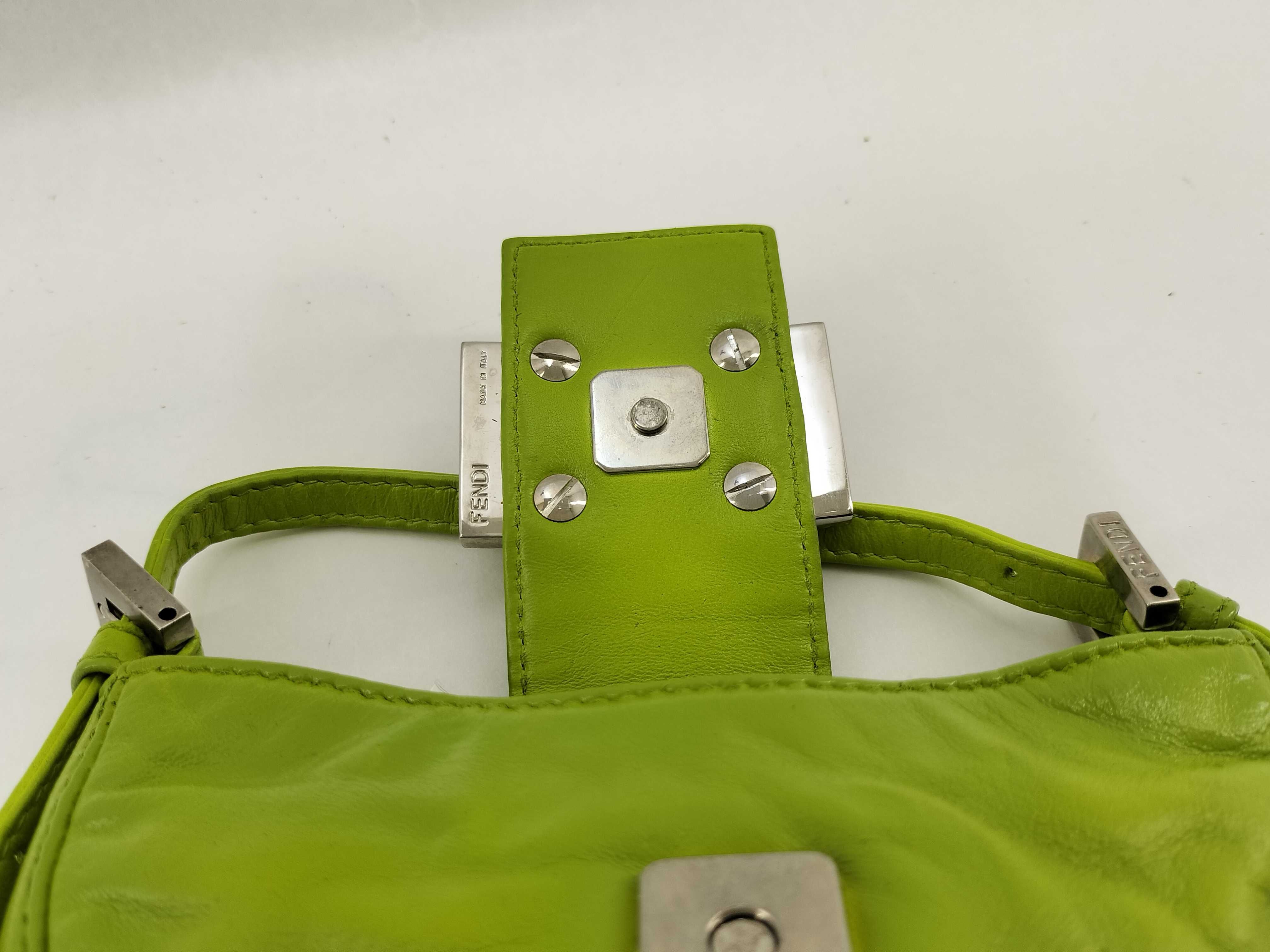 Mamma Fendi Nano Baguette Leather Mini Handbag with FF Hardware, Green Pouch — view 9