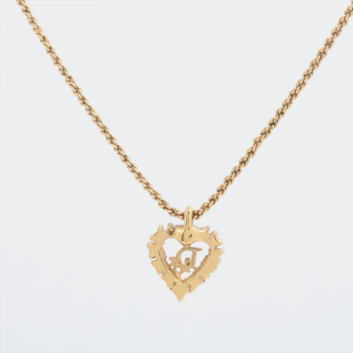 CD Heart Necklace, GP x Rhinestone, Gold, — view 2