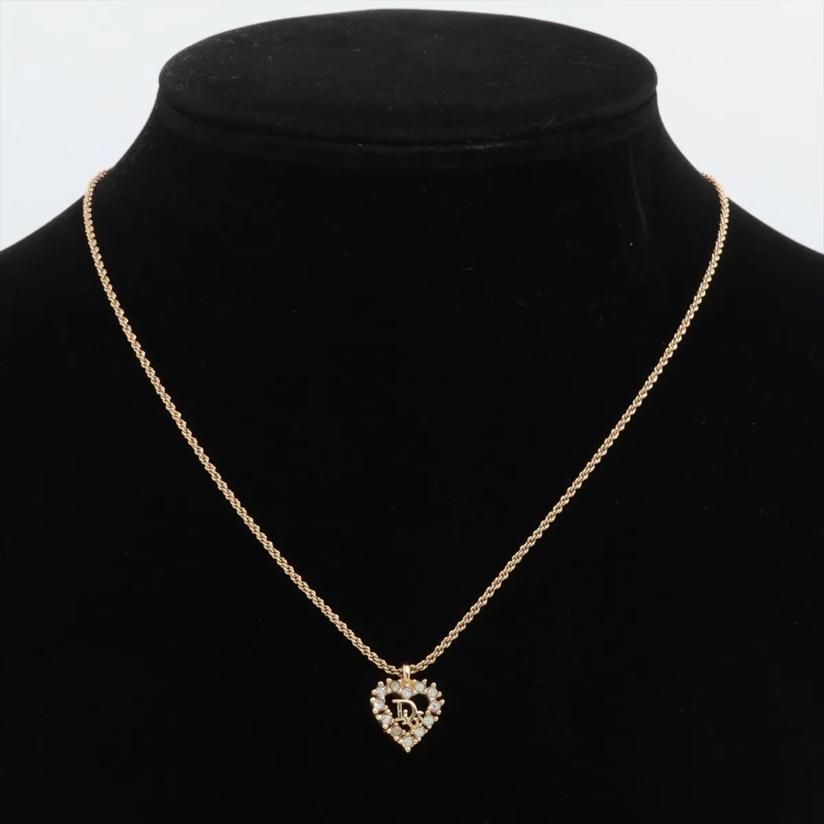 CD Heart Necklace, GP x Rhinestone, Gold, — view 5