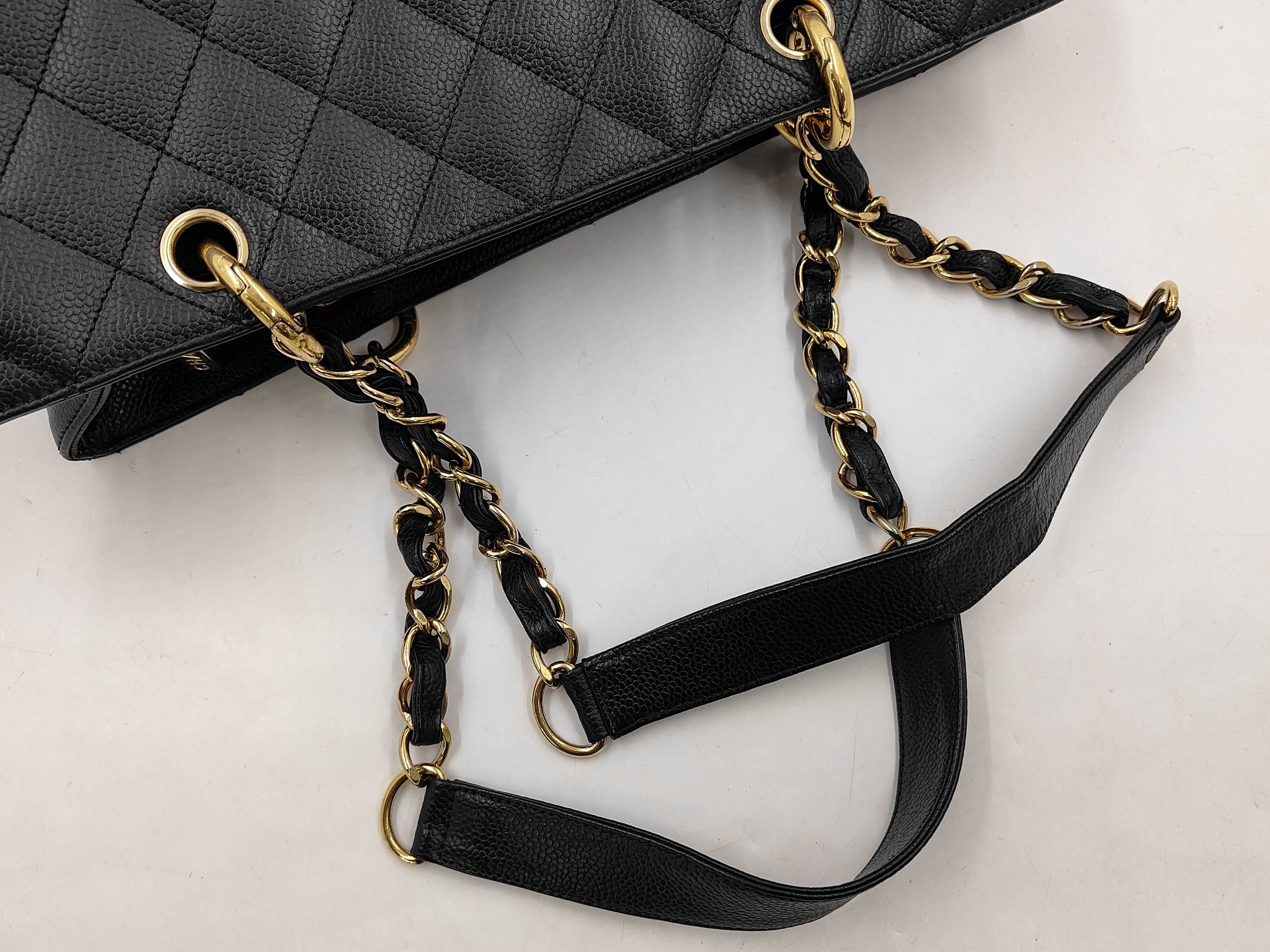 Caviar Skin Chain Tote GST Black Gold Hardware Tote Bag — view 3