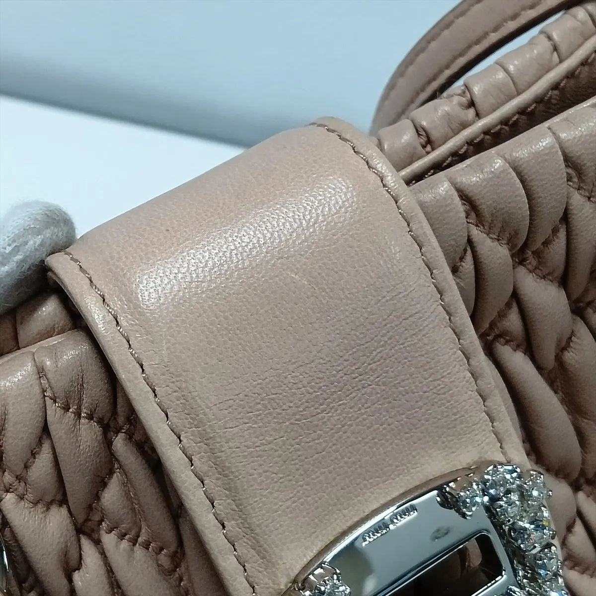 Nappa Crystal 5BE001 Leather 2-Way Handbag Pink — view 13