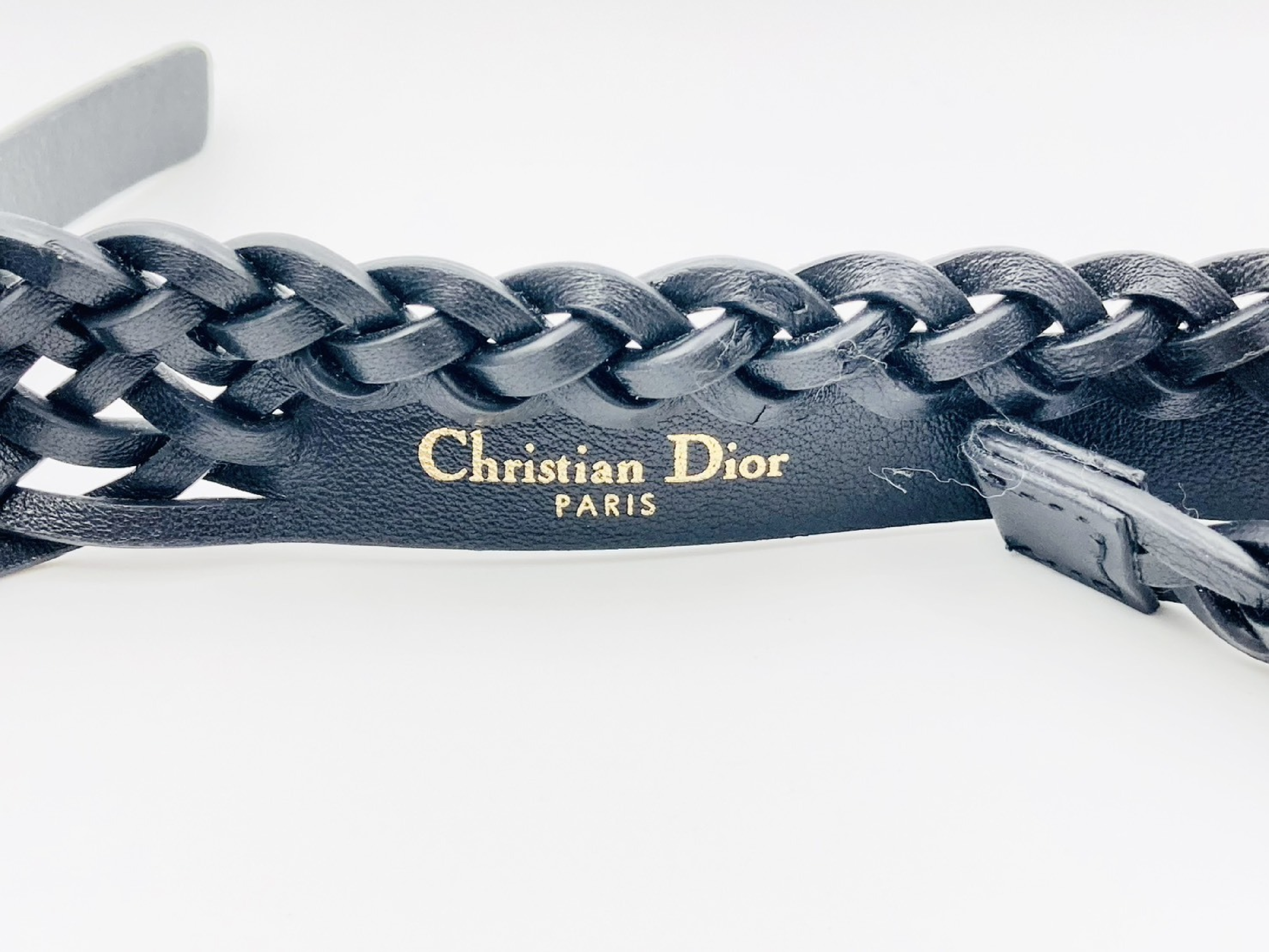 CD Logo Double Braided Leather Belt, Size 75, Black x Gold — view 2