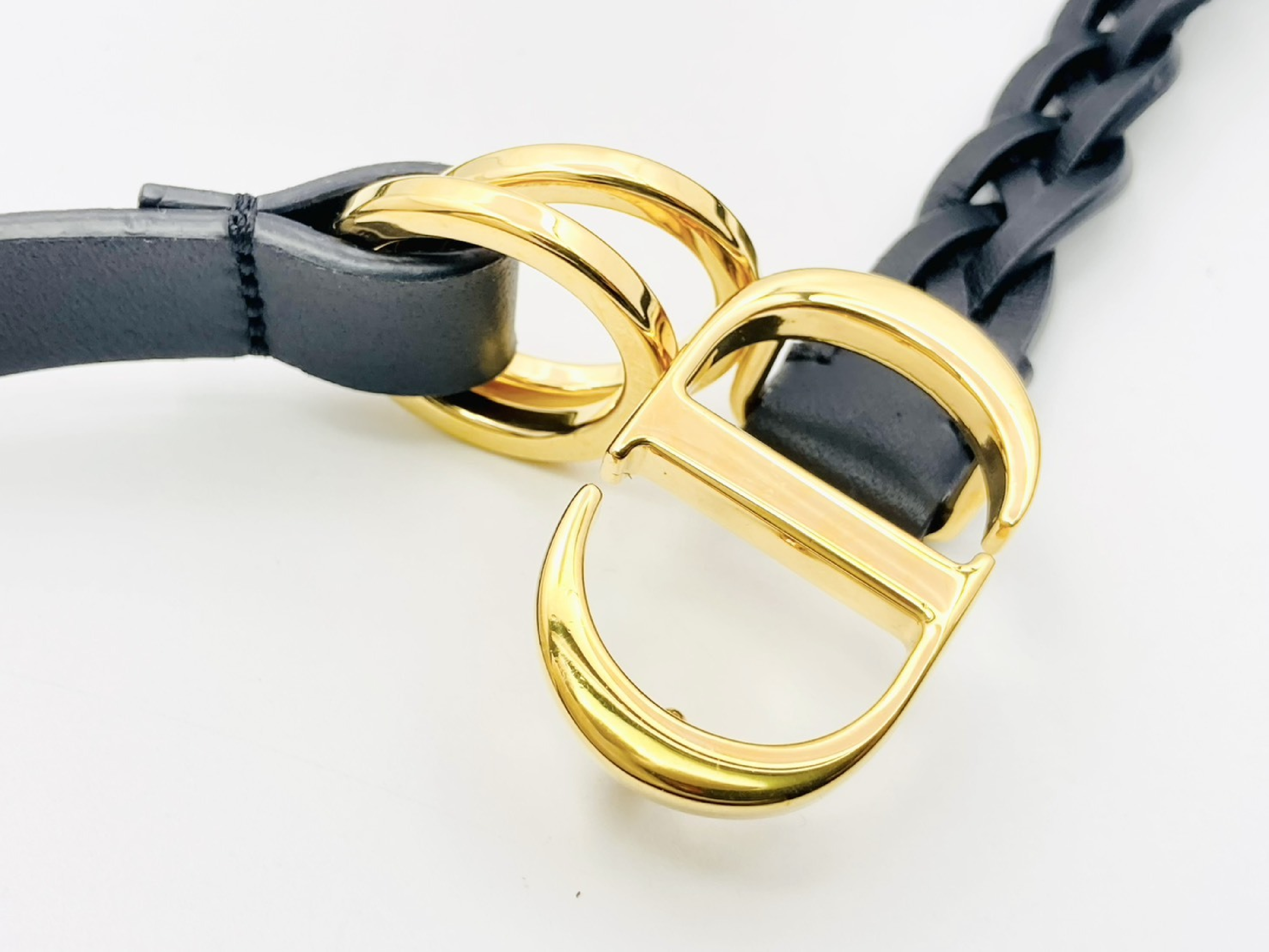 CD Logo Double Braided Leather Belt, Size 75, Black x Gold — view 4