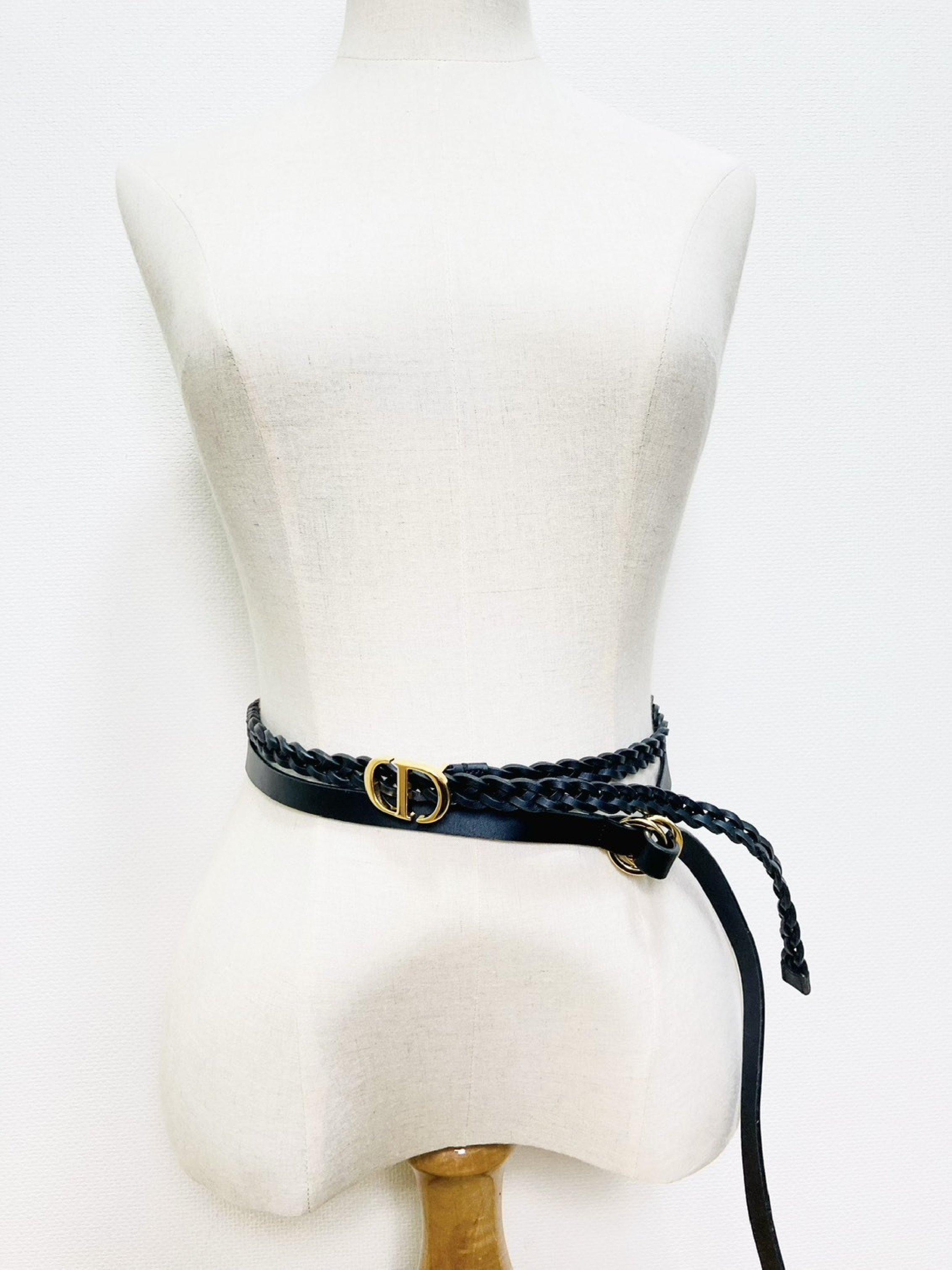 CD Logo Double Braided Leather Belt, Size 75, Black x Gold — view 5