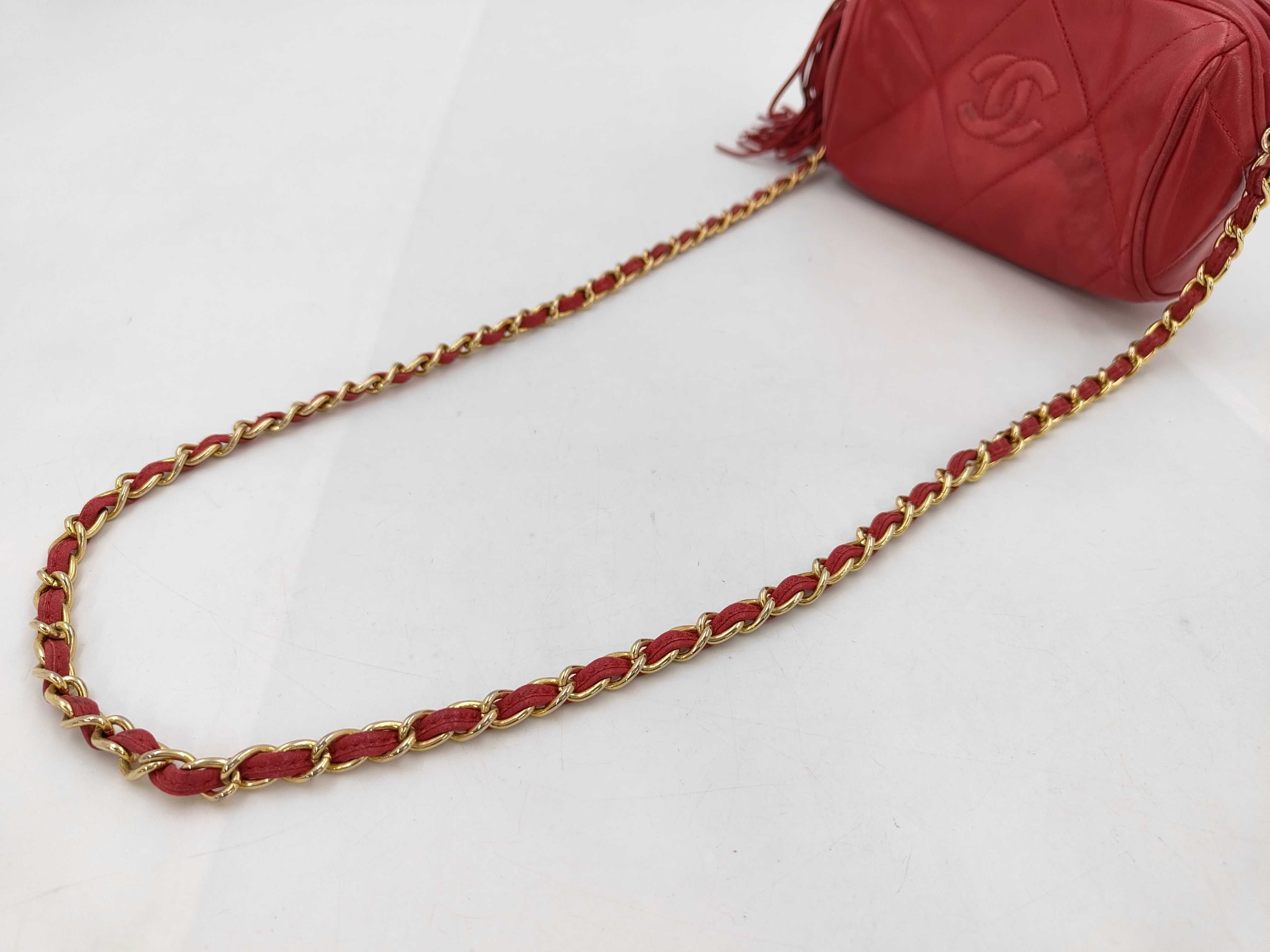 Matelassé Lambskin Fringe Shoulder Bag (Red with Gold Hardware, Serial Number 0) — view 6