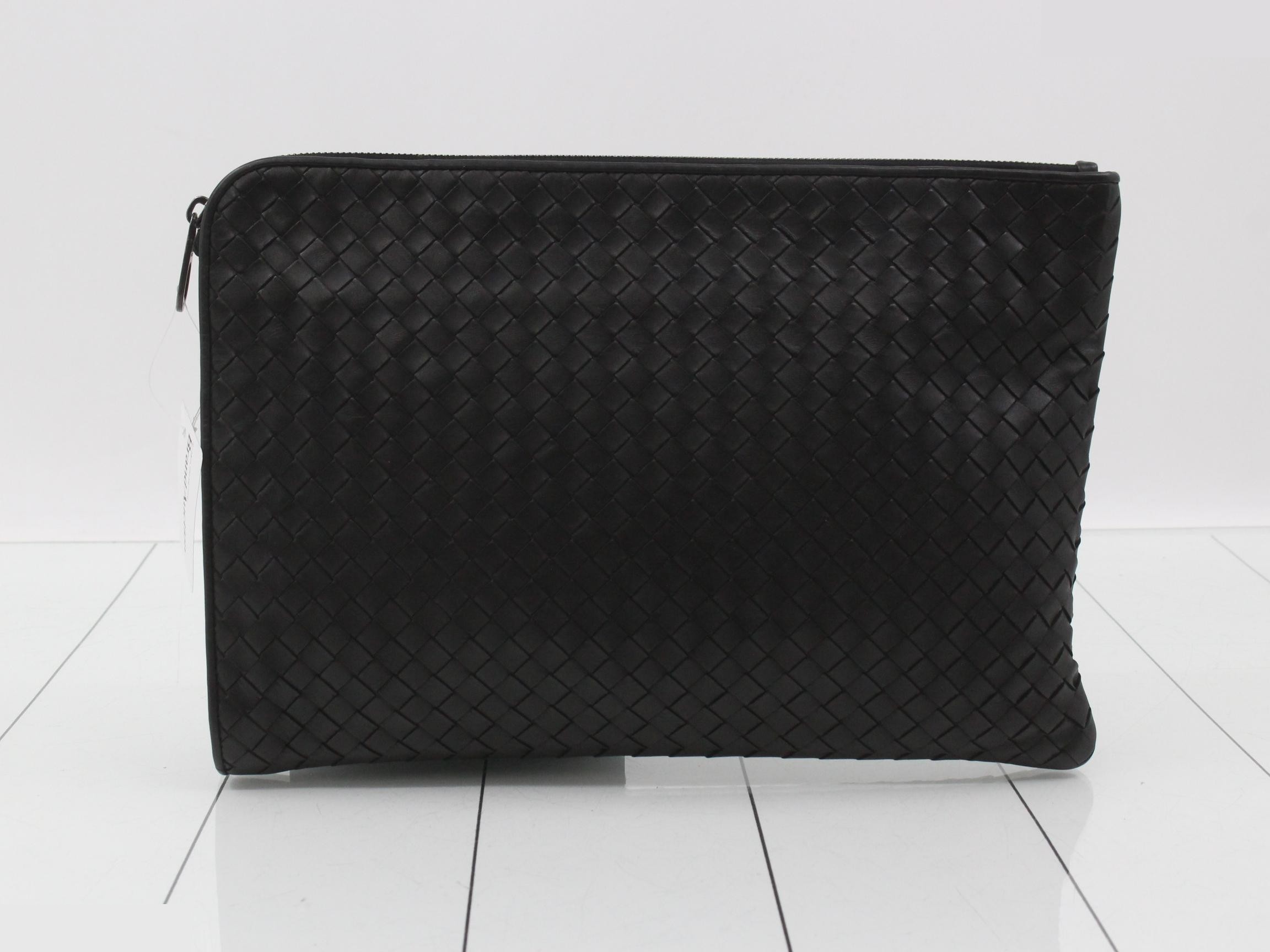 Intrecciato Leather Clutch Bag, Black