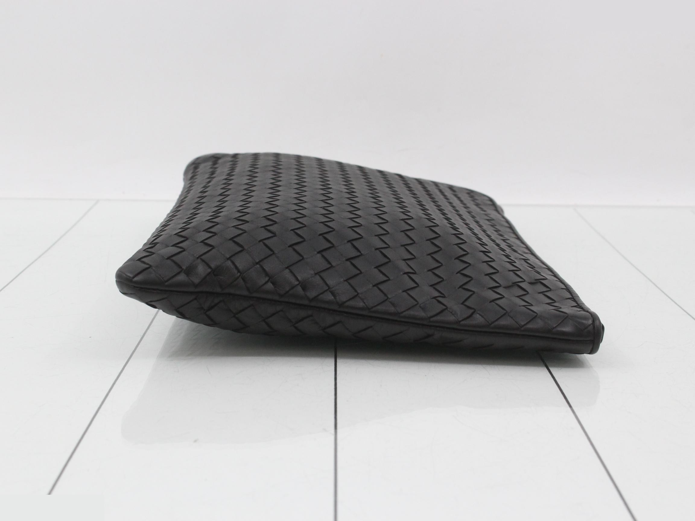 Intrecciato Leather Clutch Bag, Black — view 3
