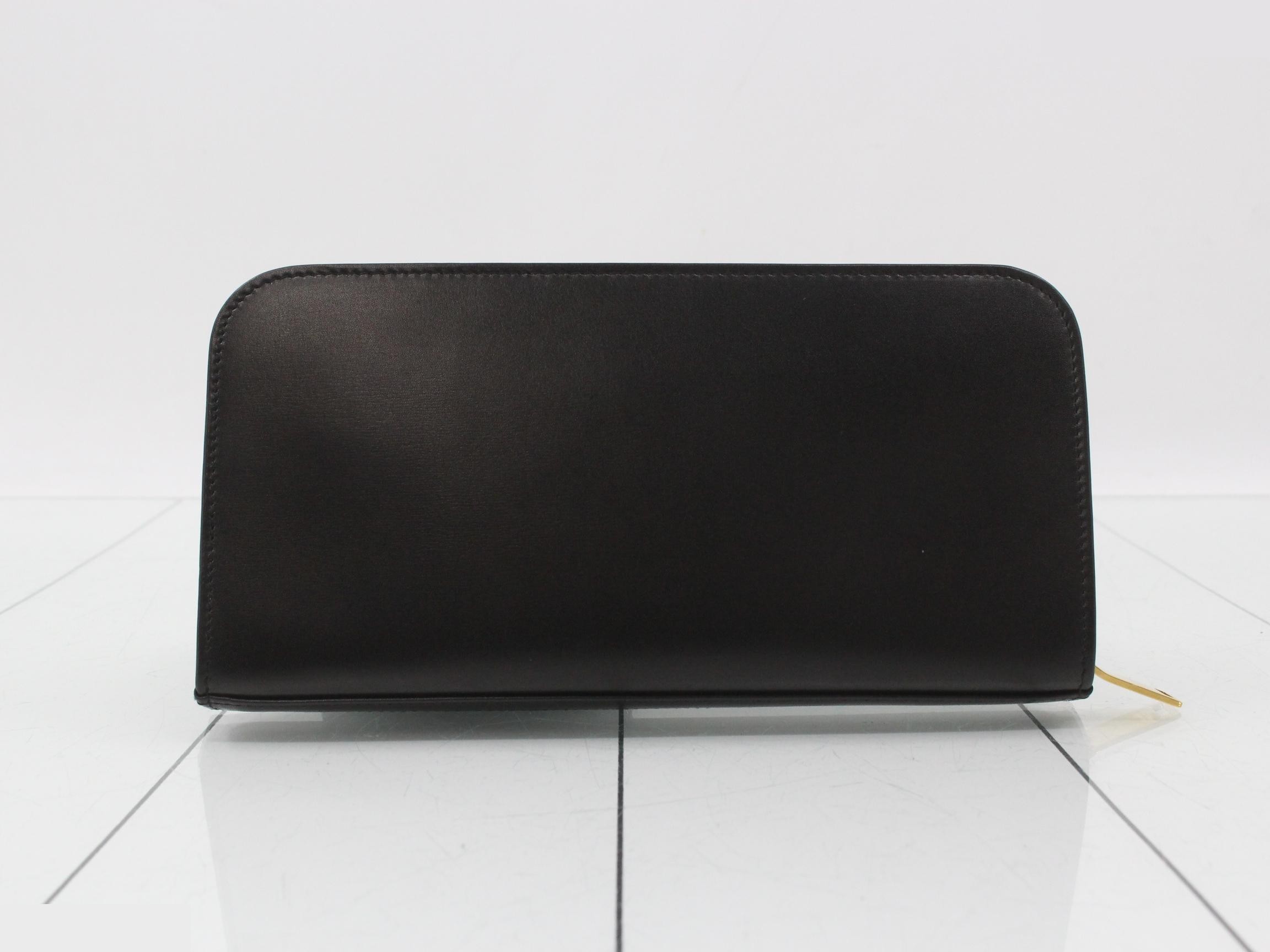Leather round zip wallet, black — view 2