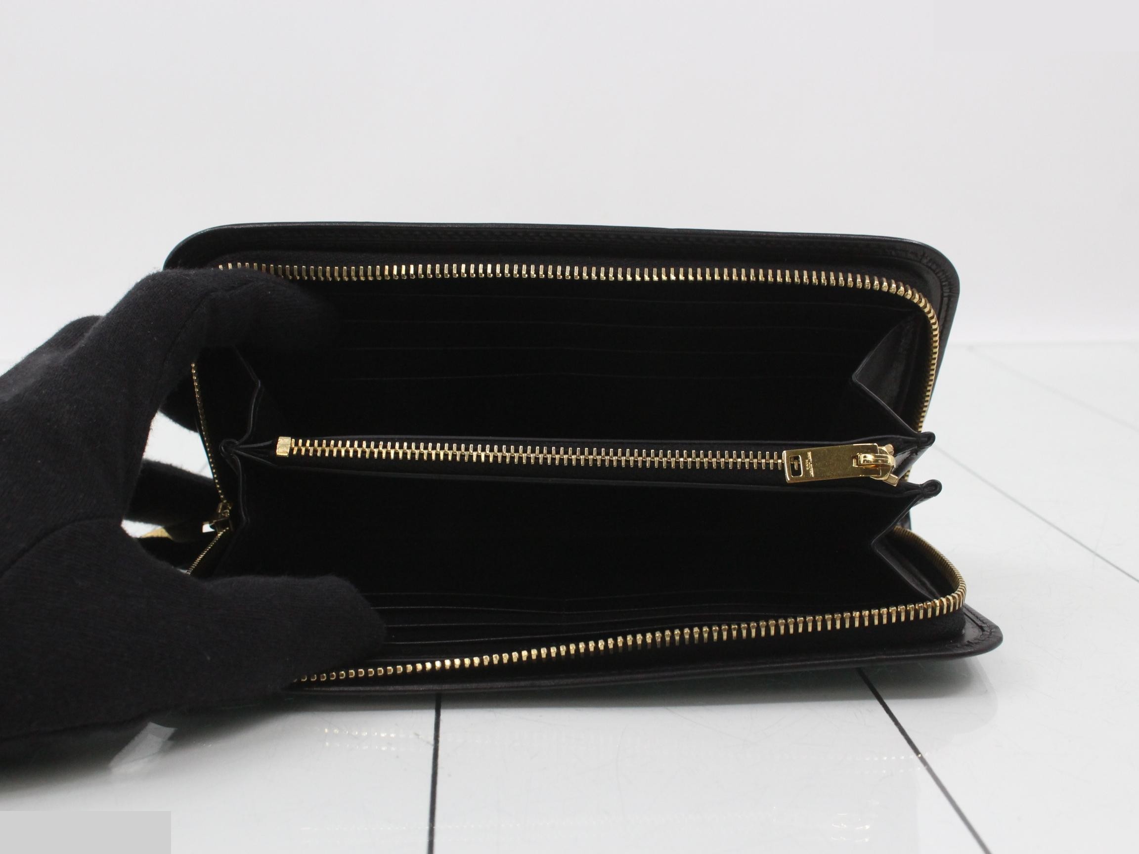 Leather round zip wallet, black — view 4