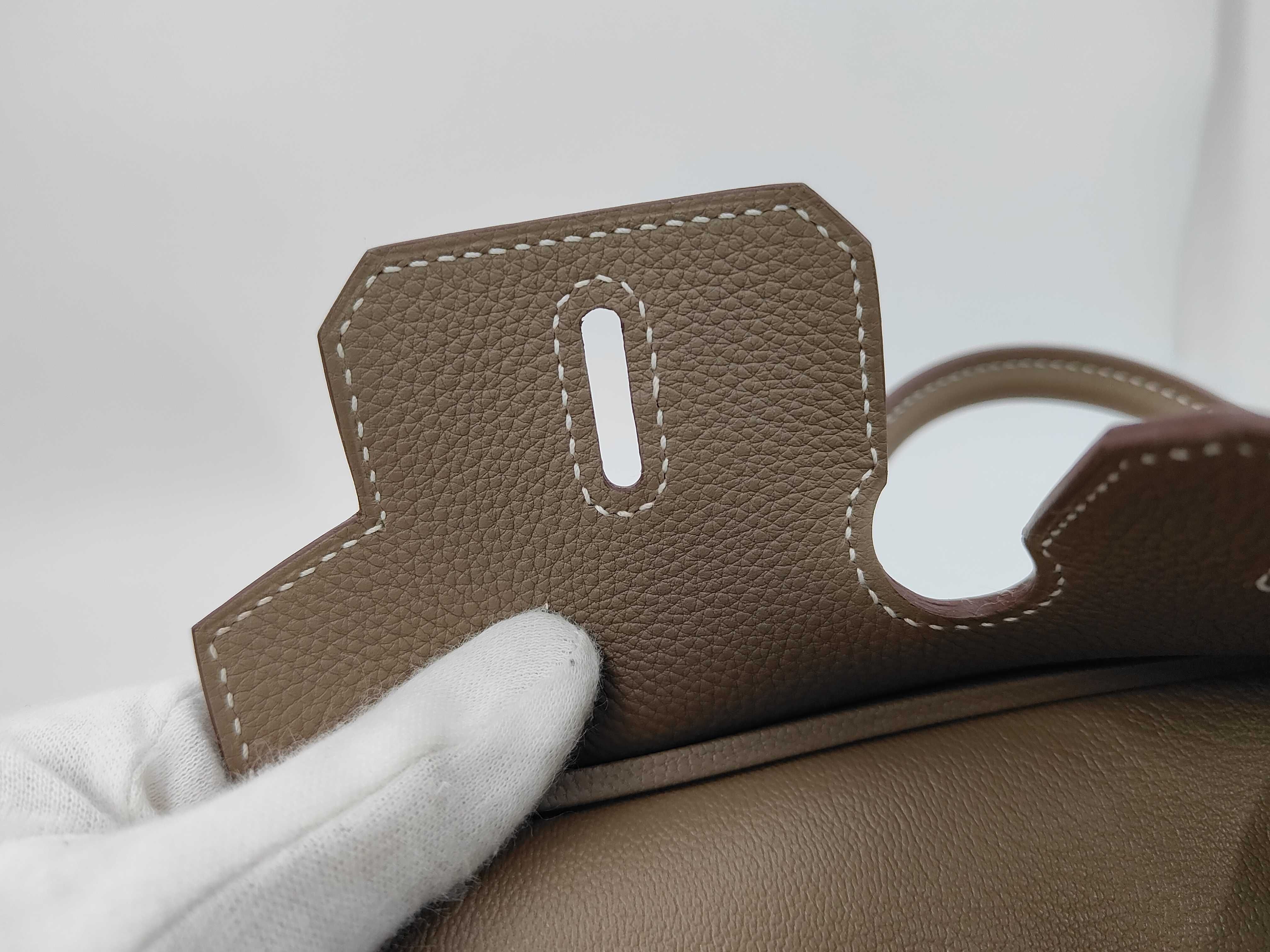 Birkin 25 G stamp Togo Etoupe Gold hardware handbag — view 12