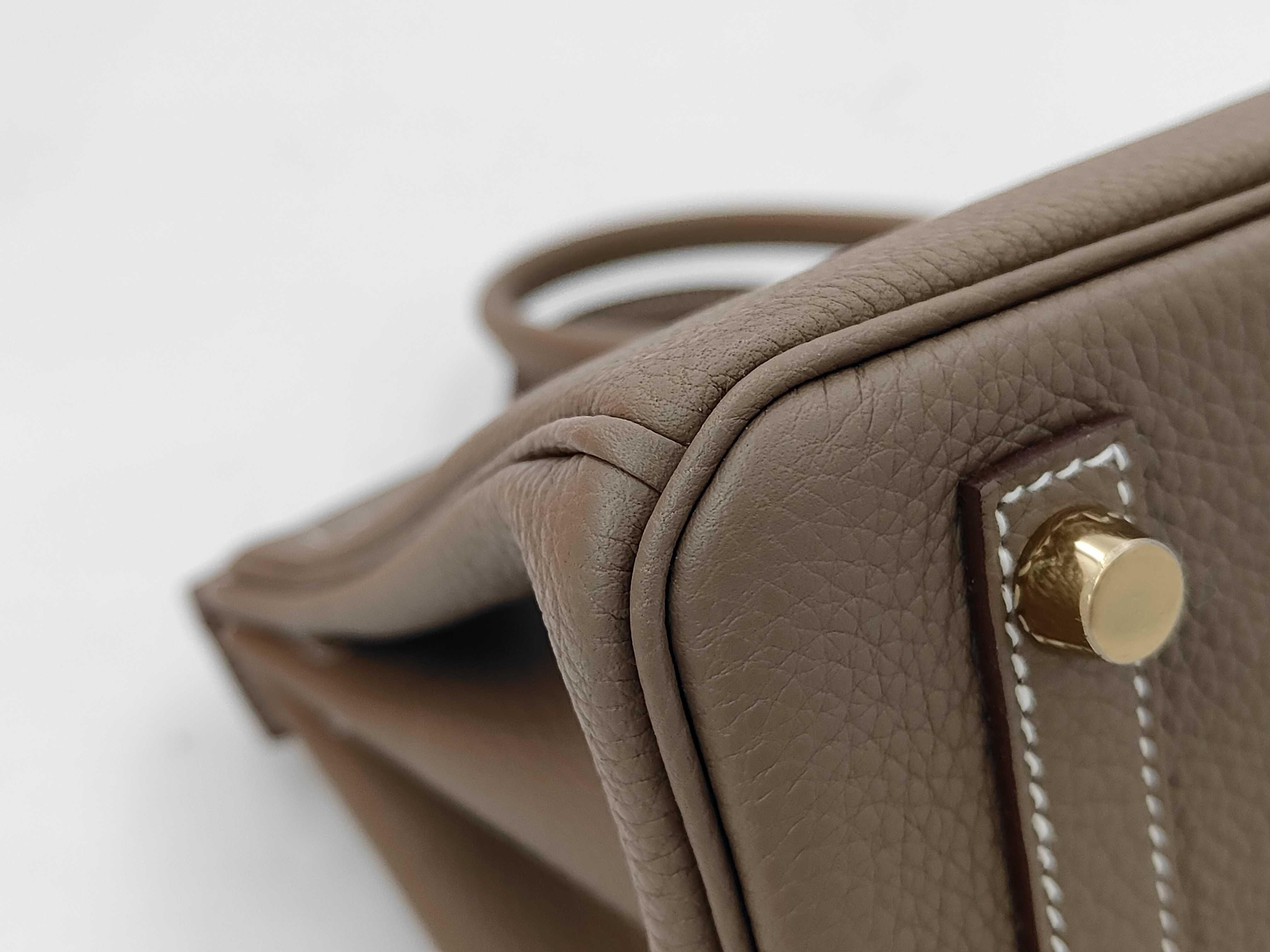 Birkin 25 G stamp Togo Etoupe Gold hardware handbag — view 6