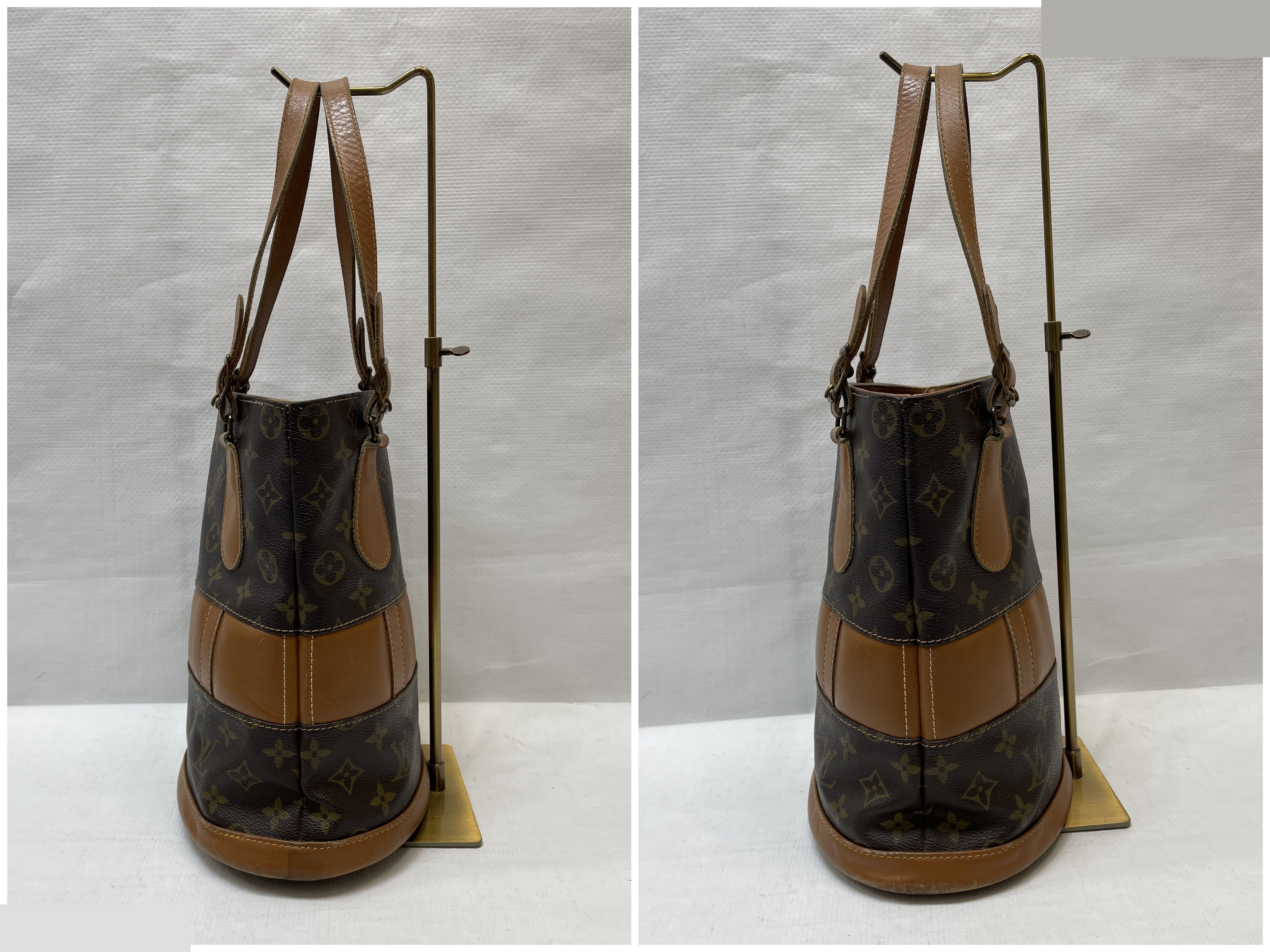 USA Monogram Bucket PM Tote Bag, Brown, with Pouch — view 3