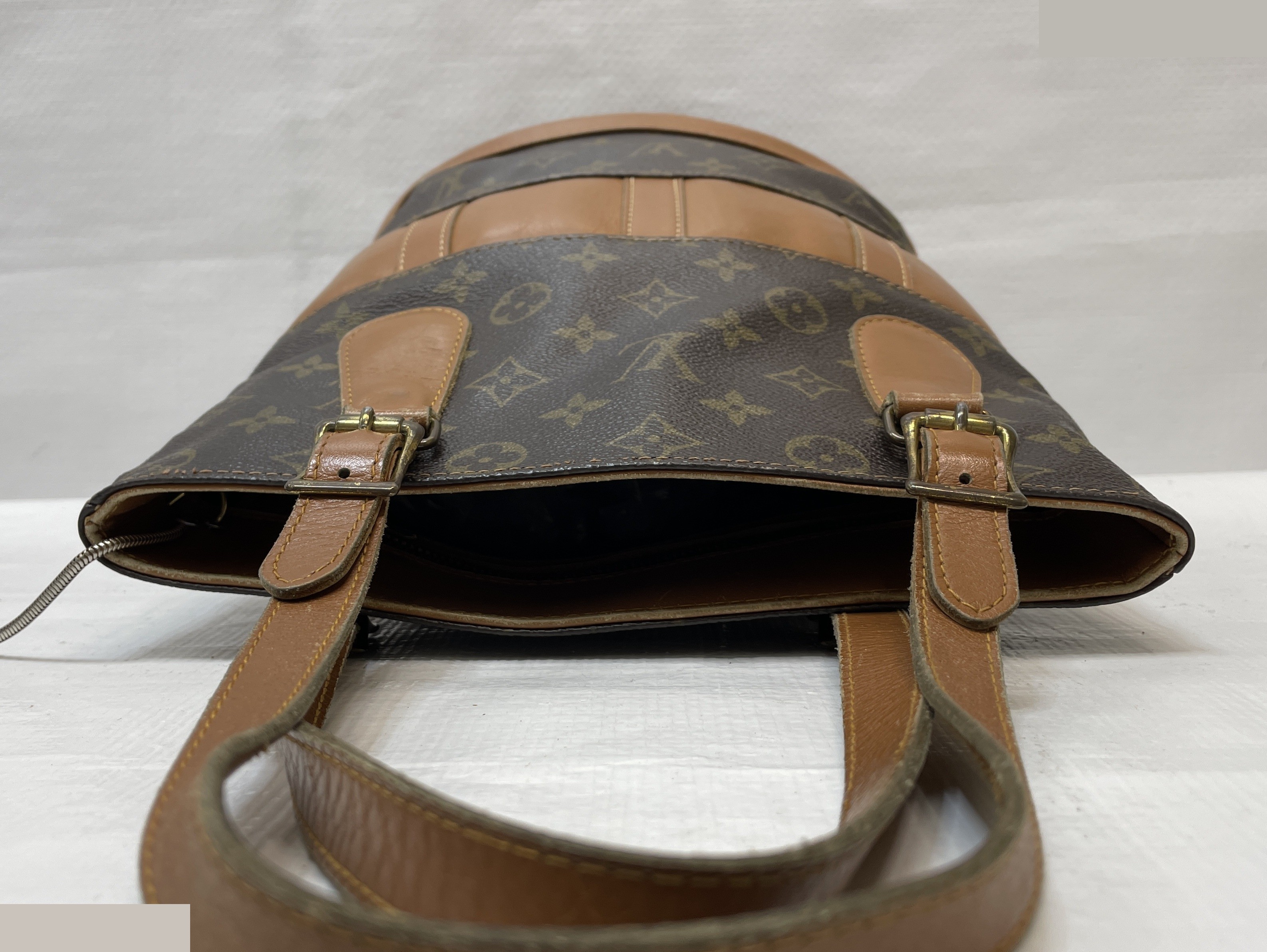 USA Monogram Bucket PM Tote Bag, Brown, with Pouch — view 4