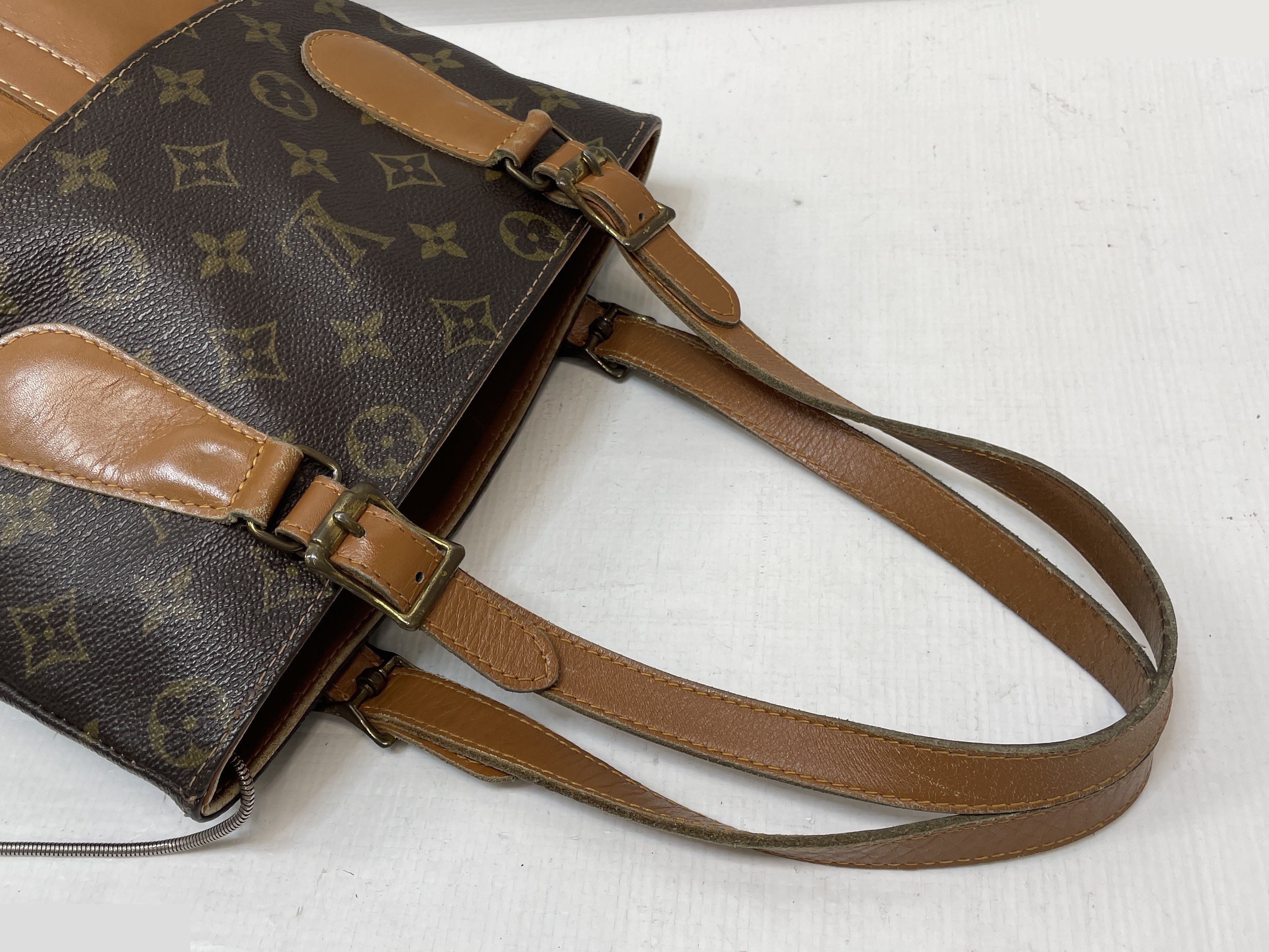 USA Monogram Bucket PM Tote Bag, Brown, with Pouch — view 7