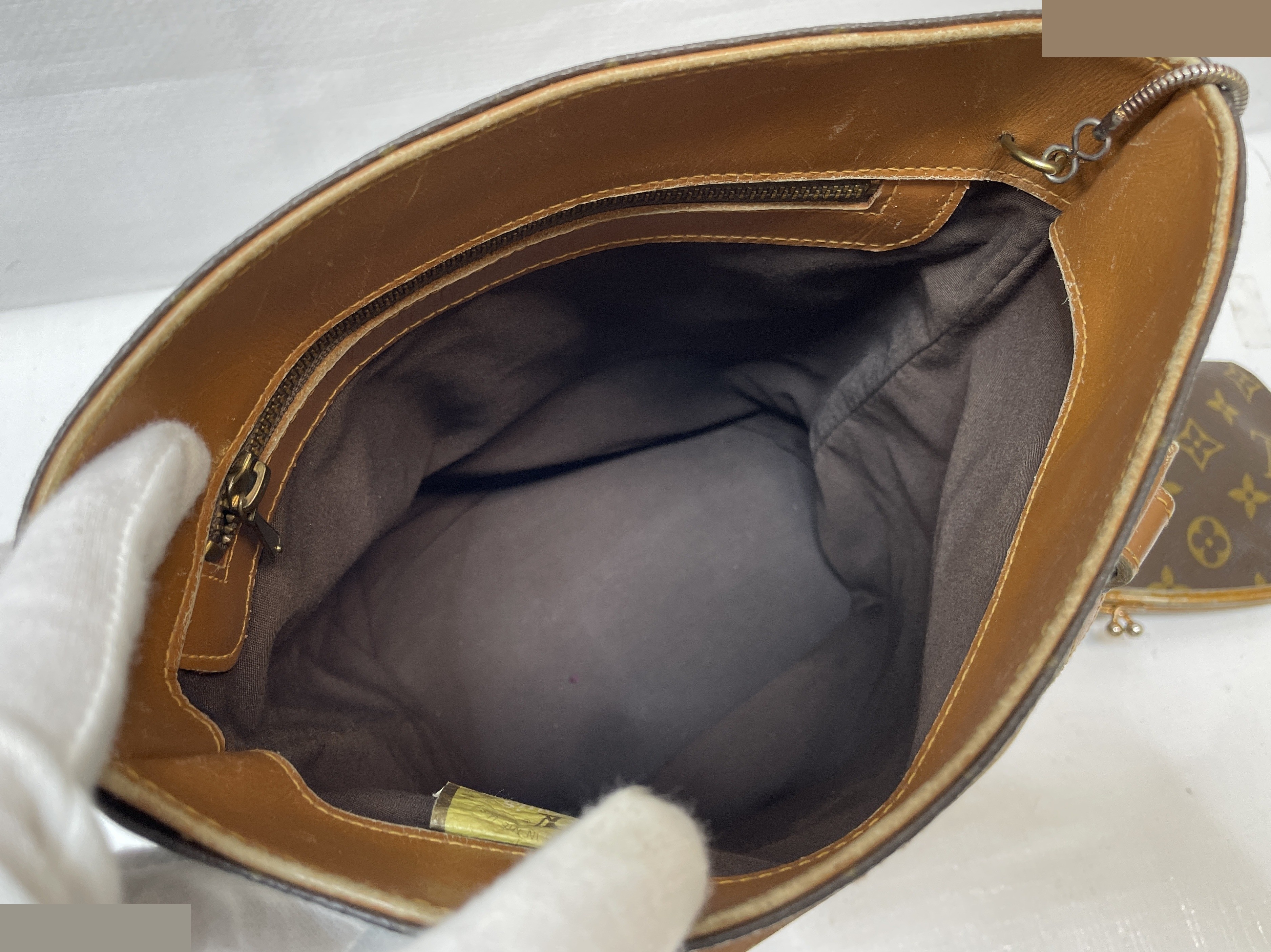 USA Monogram Bucket PM Tote Bag, Brown, with Pouch — view 8