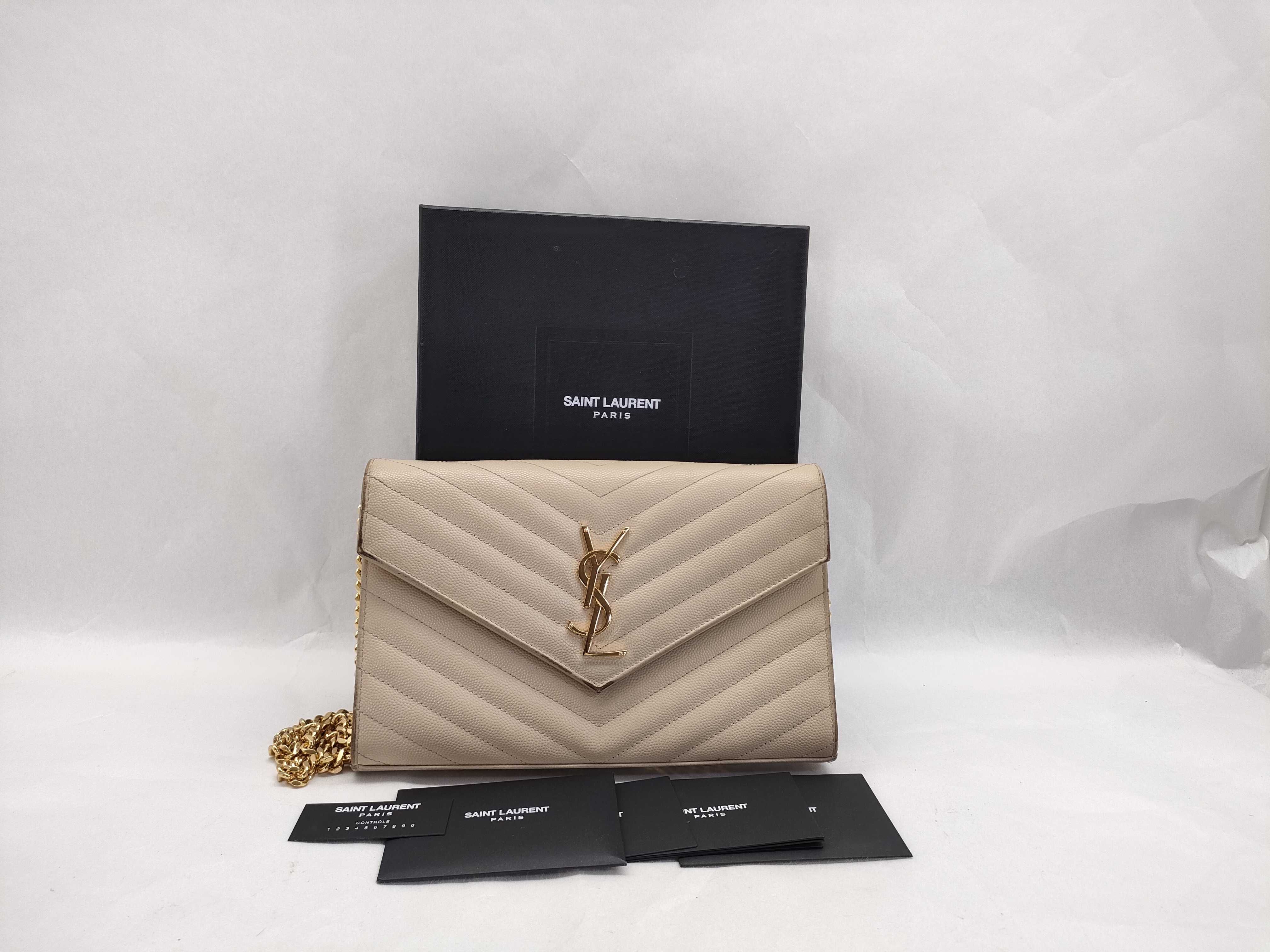 Cassandra Leather Chain Wallet Beige 377828 Shoulder Bag