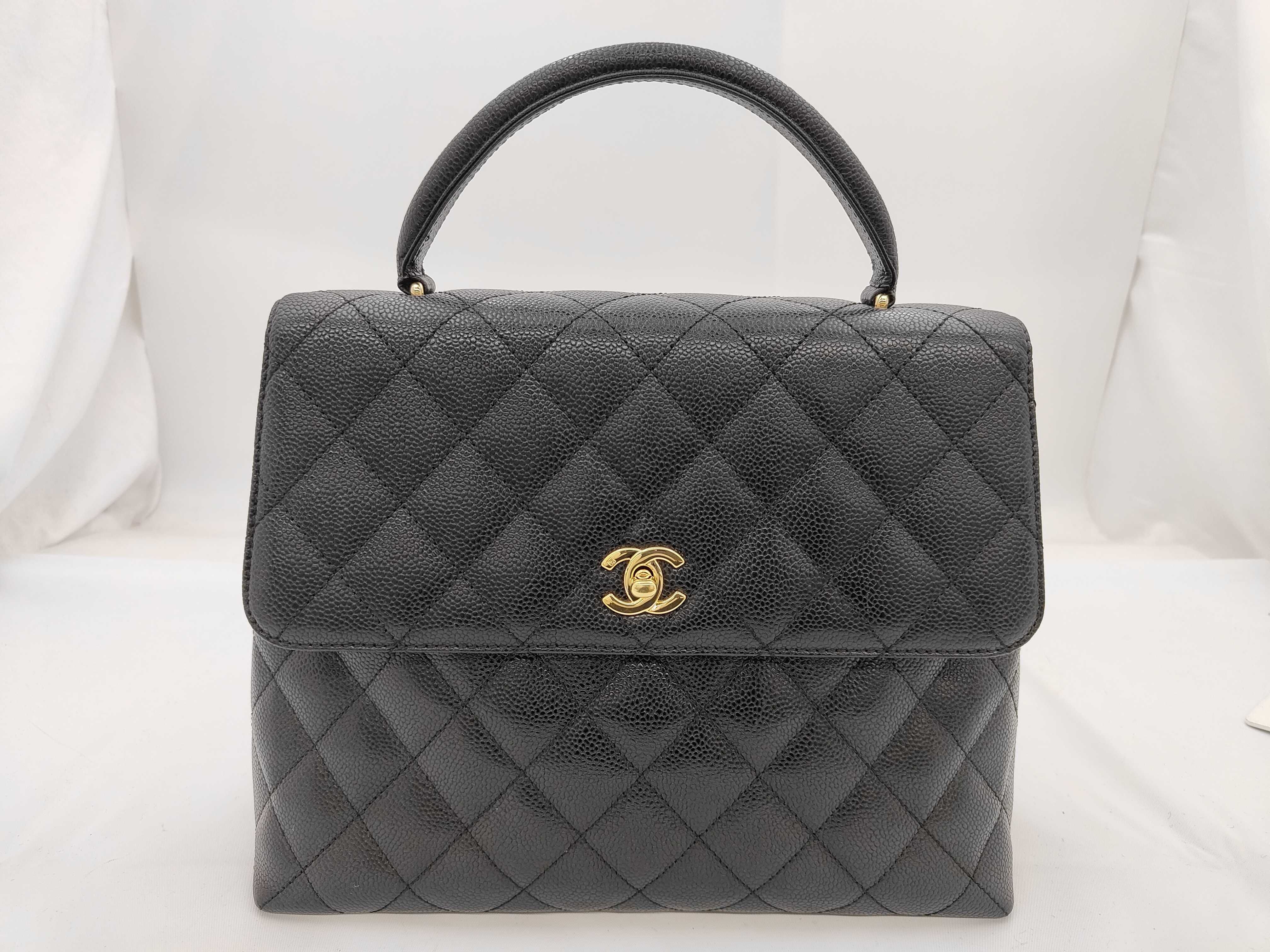Black Matelassé Caviar Skin Handbag