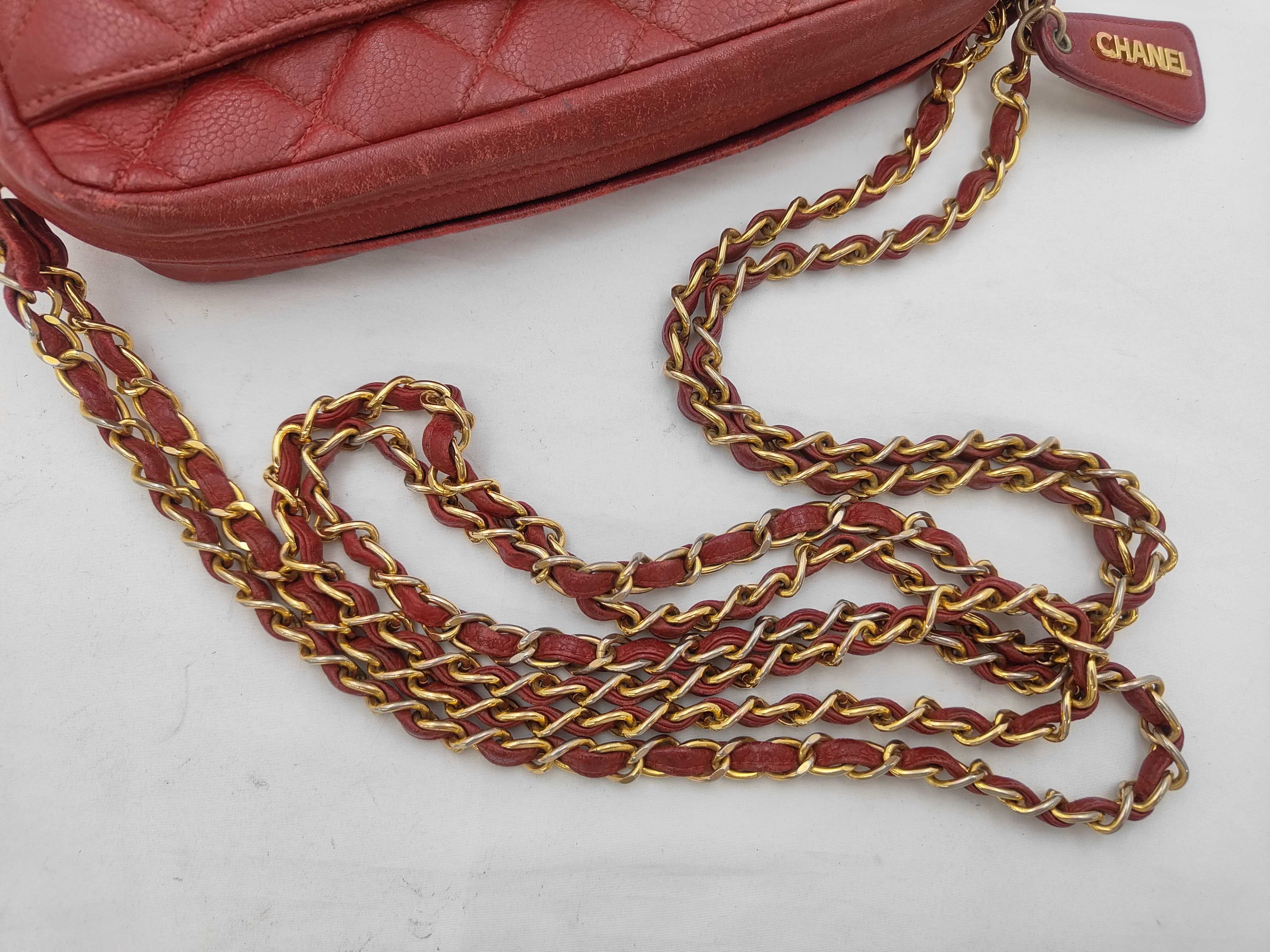 Matelassé Chain Shoulder Bag, Caviar Leather, Red, Gold Hardware — view 3