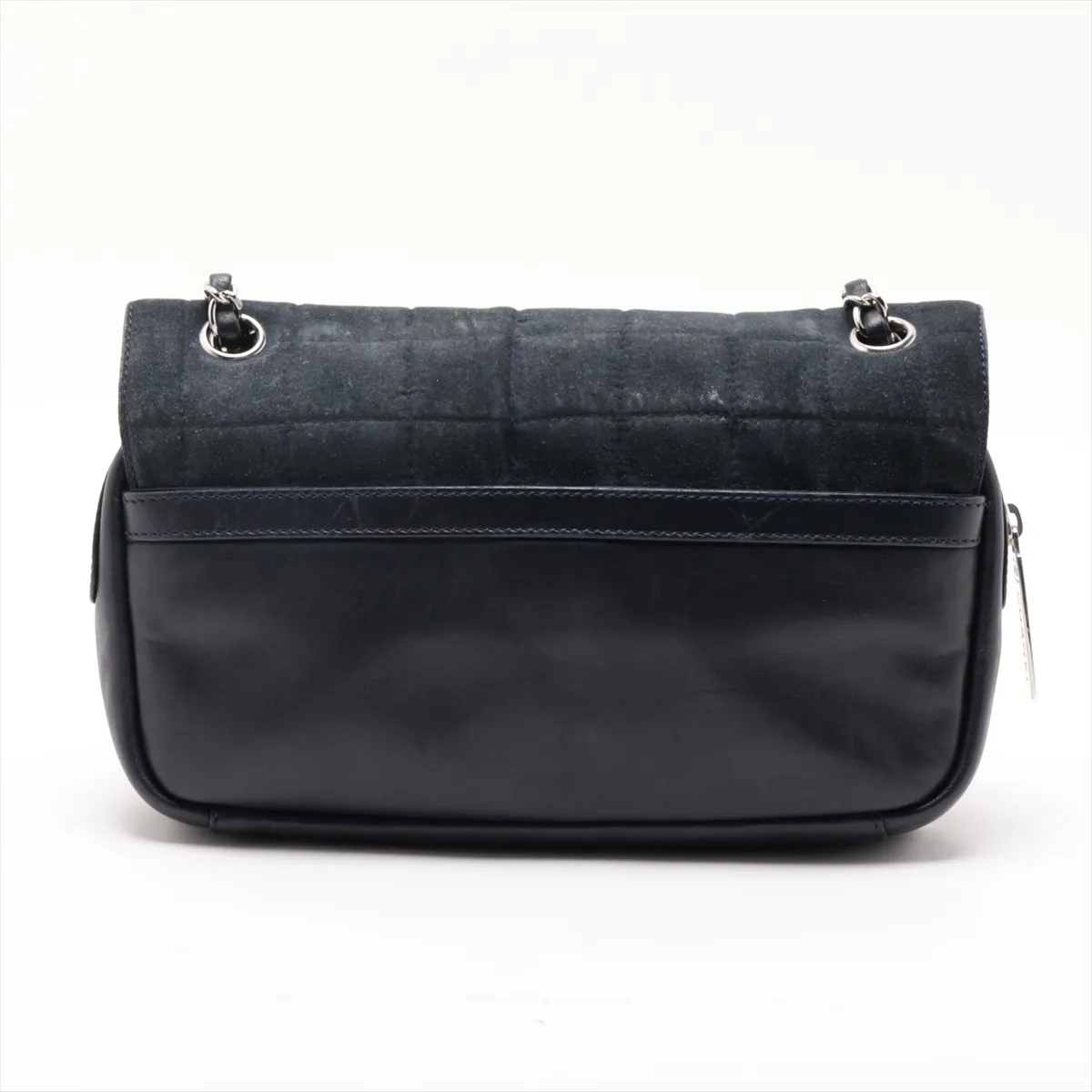 Sport Line Suede x Leather Chain Shoulder Bag, Chocolate Bar (Gray x Navy), Silver Hardware, Item Number 12350634, Series 12 — view 2