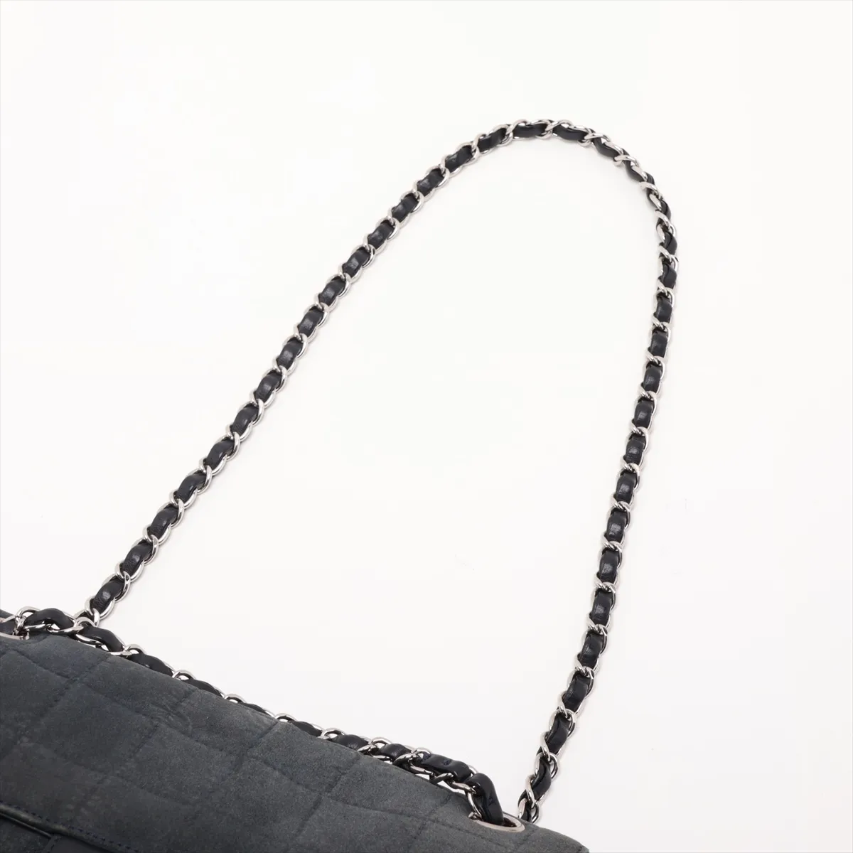 Sport Line Suede x Leather Chain Shoulder Bag, Chocolate Bar (Gray x Navy), Silver Hardware, Item Number 12350634, Series 12 — view 5