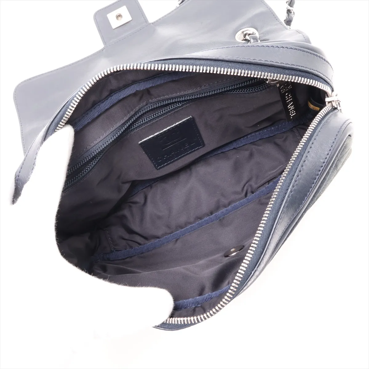 Sport Line Suede x Leather Chain Shoulder Bag, Chocolate Bar (Gray x Navy), Silver Hardware, Item Number 12350634, Series 12 — view 6