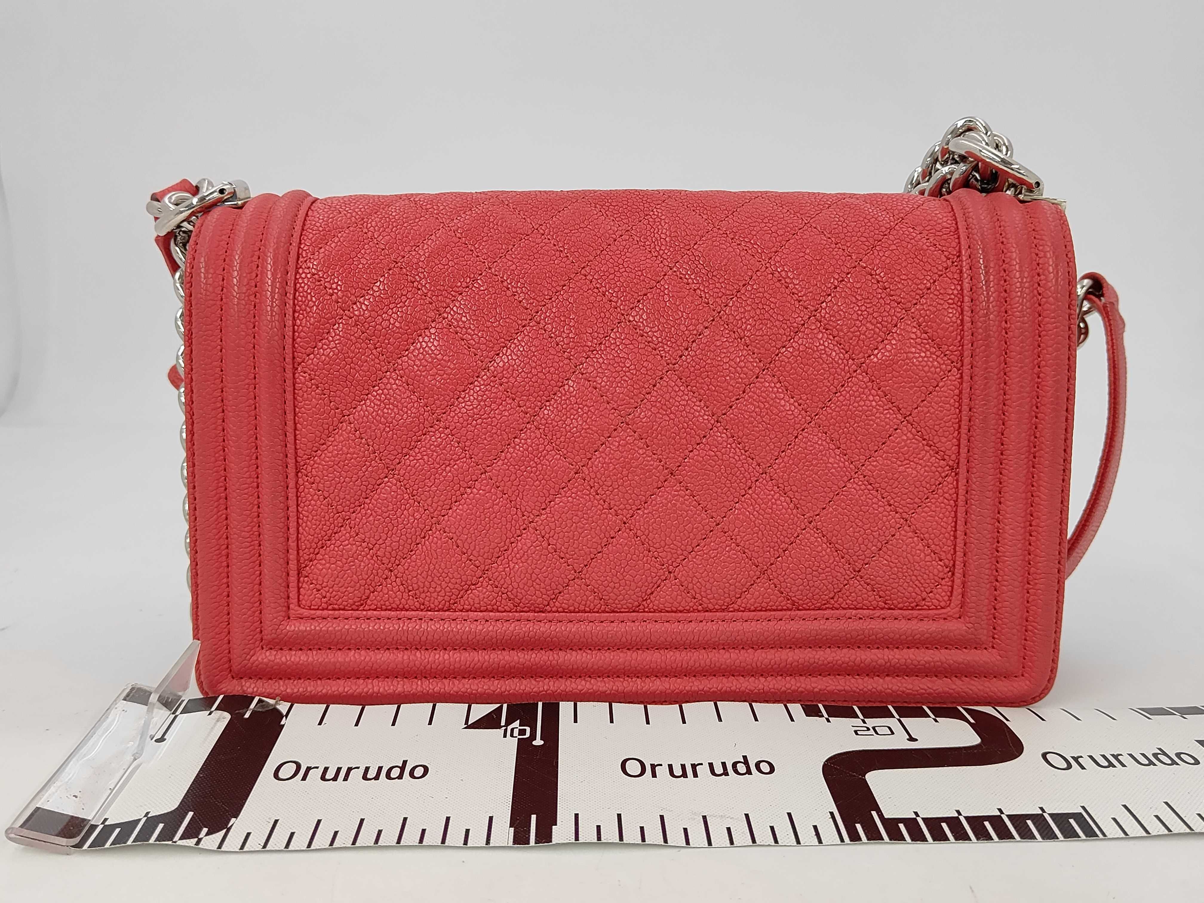 Boy Chanel Caviar Chain Shoulder Bag, Silver Hardware, Red Shoulder Bag — view 2