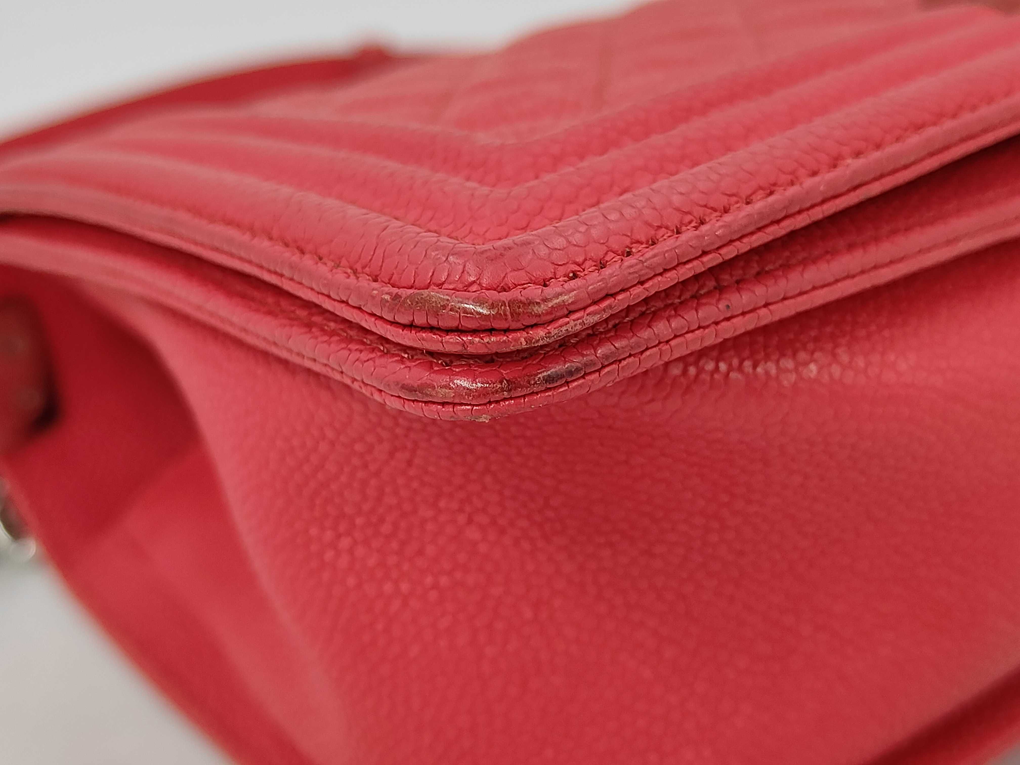 Boy Chanel Caviar Chain Shoulder Bag, Silver Hardware, Red Shoulder Bag — view 4
