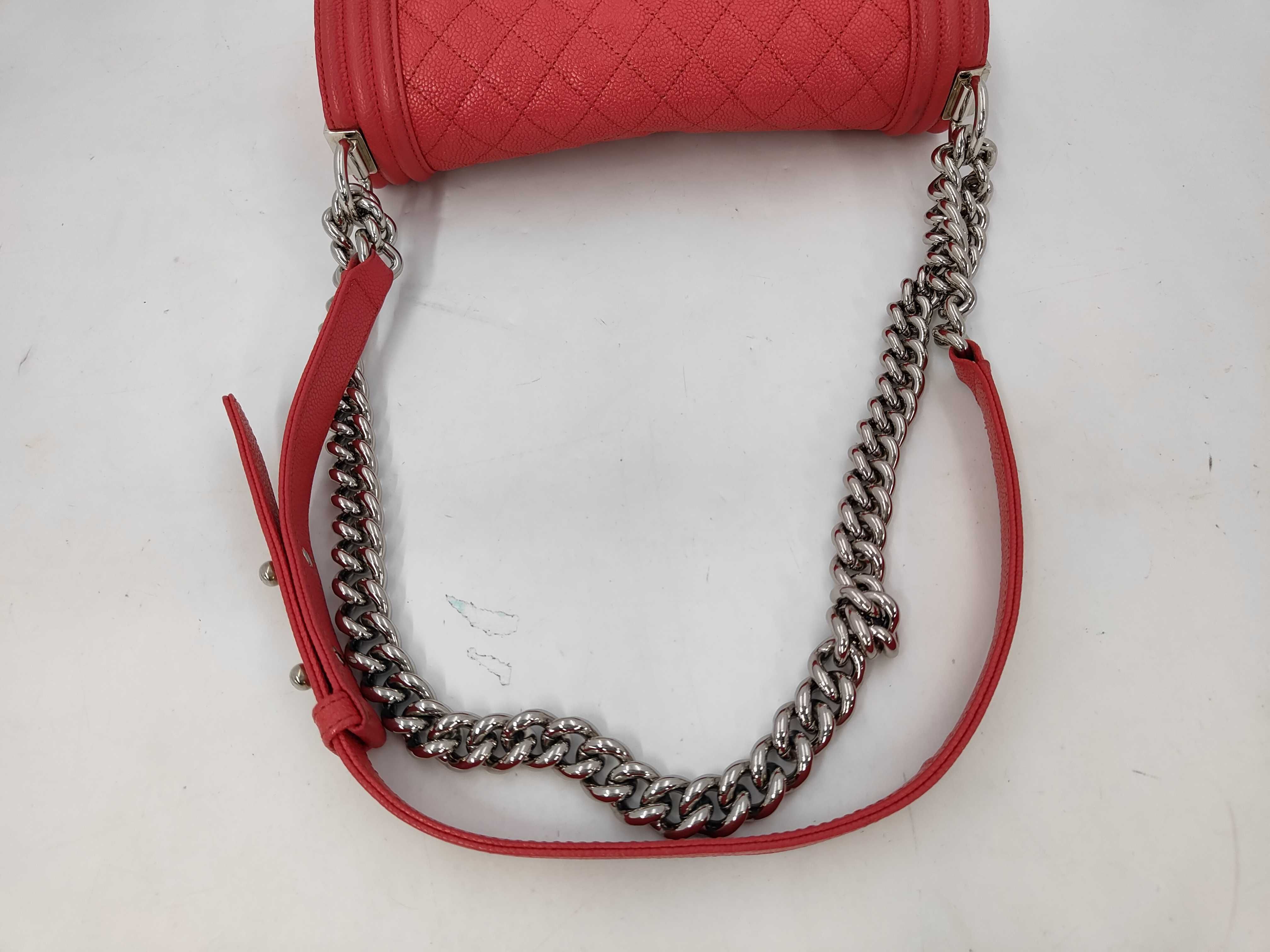 Boy Chanel Caviar Chain Shoulder Bag, Silver Hardware, Red Shoulder Bag — view 5