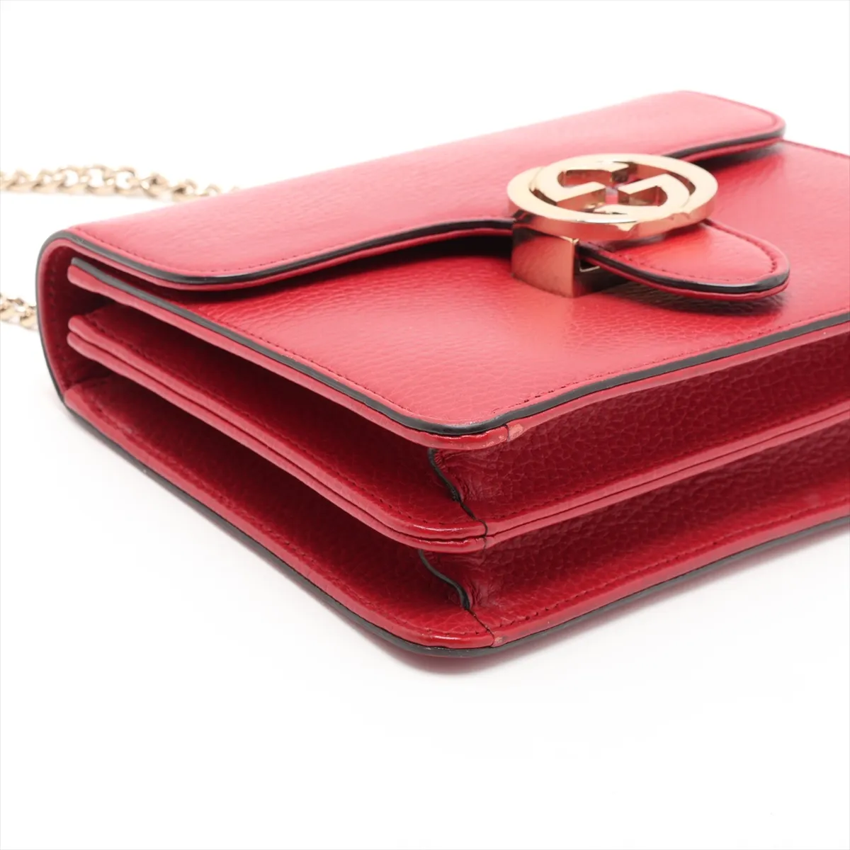 Interlocking G Leather Chain Shoulder Bag, Red, 510304 (Outlet) — view 4